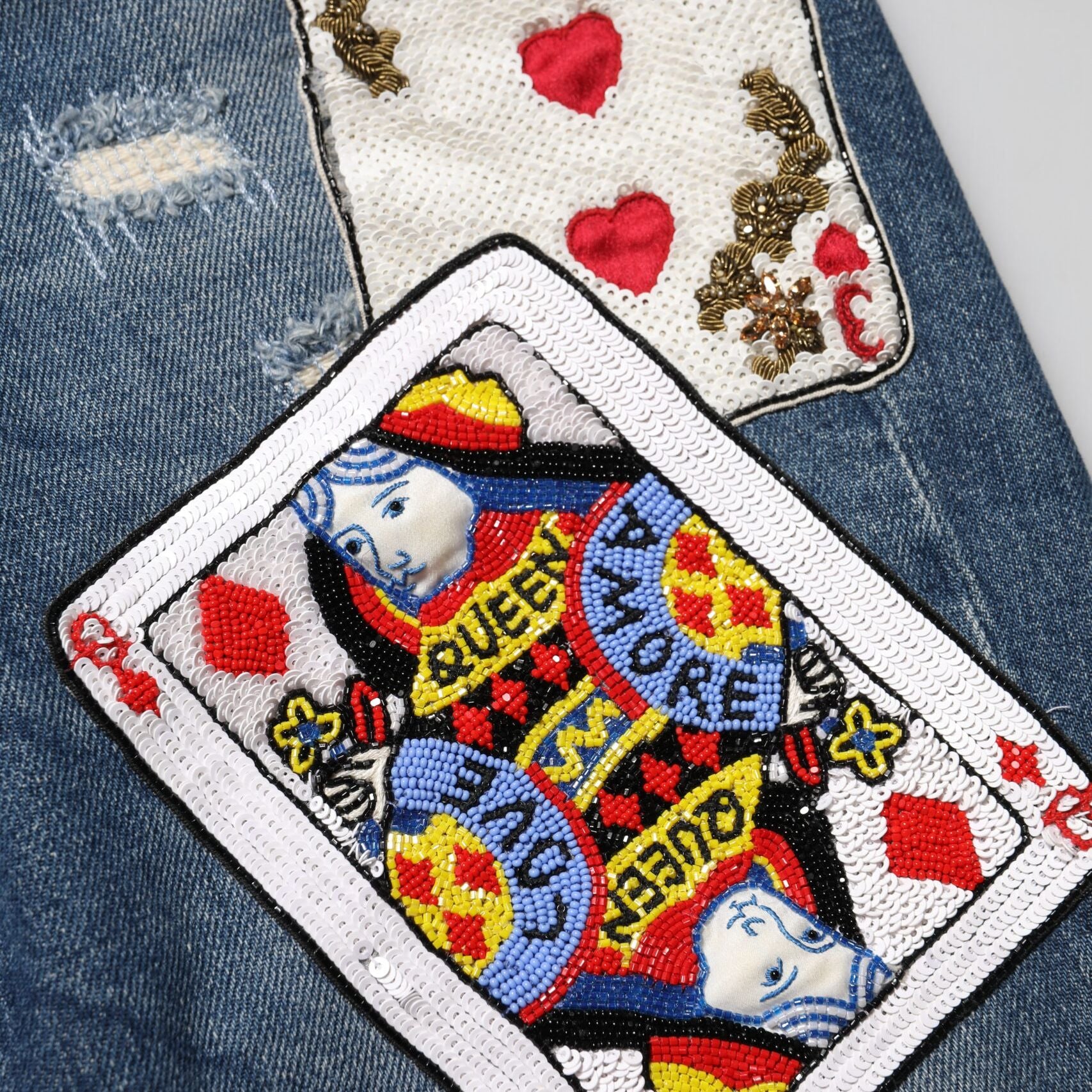 Dolce & Gabbana Blue Play Card Embroidery Skinny Denim Jeans