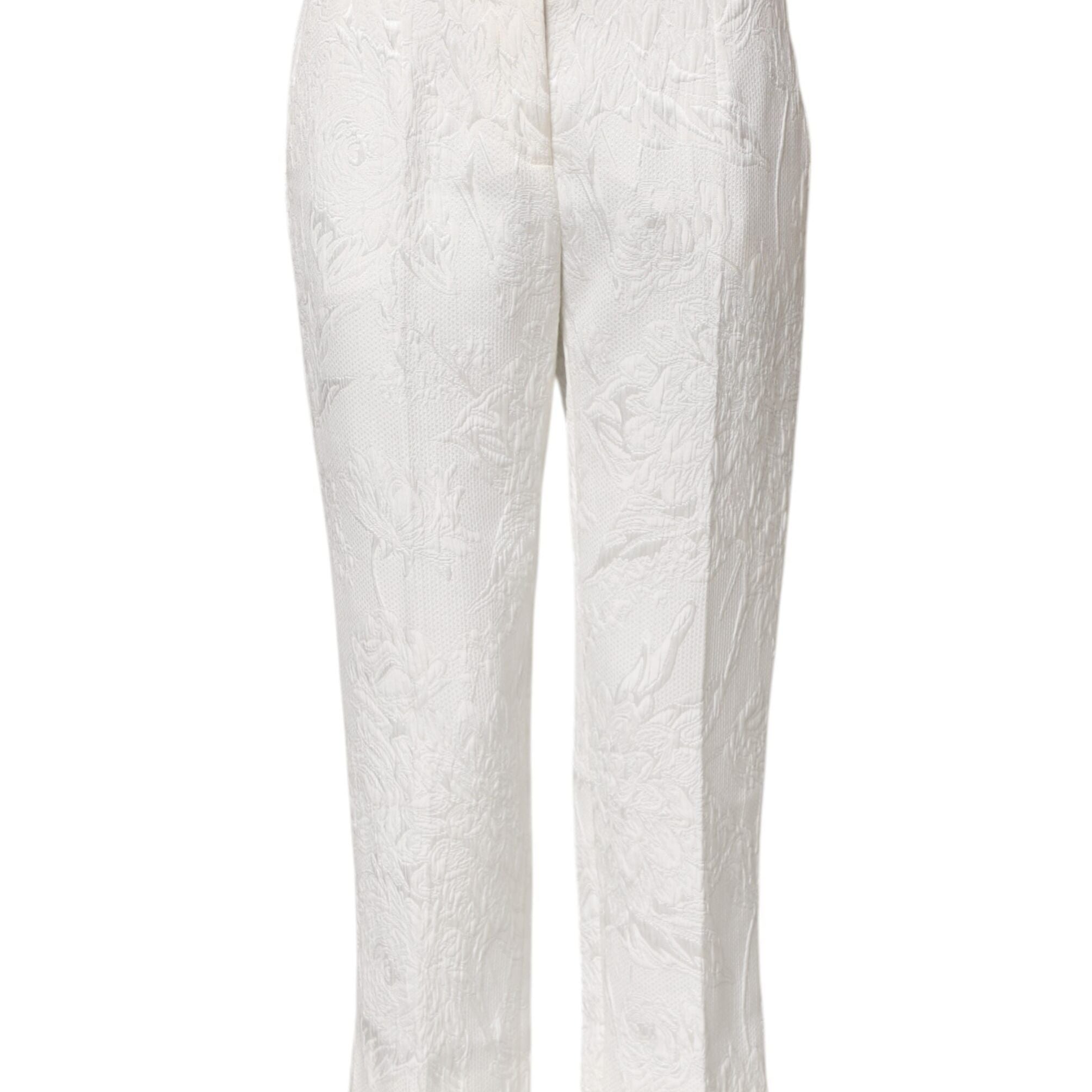 Dolce & Gabbana White Cotton Floral Jacquard Pants