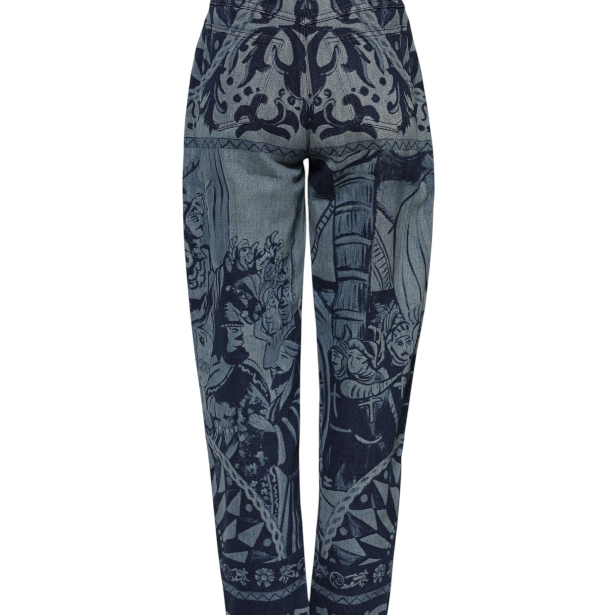 Dolce & Gabbana Blue Graphic Print Tapered Denim Jeans