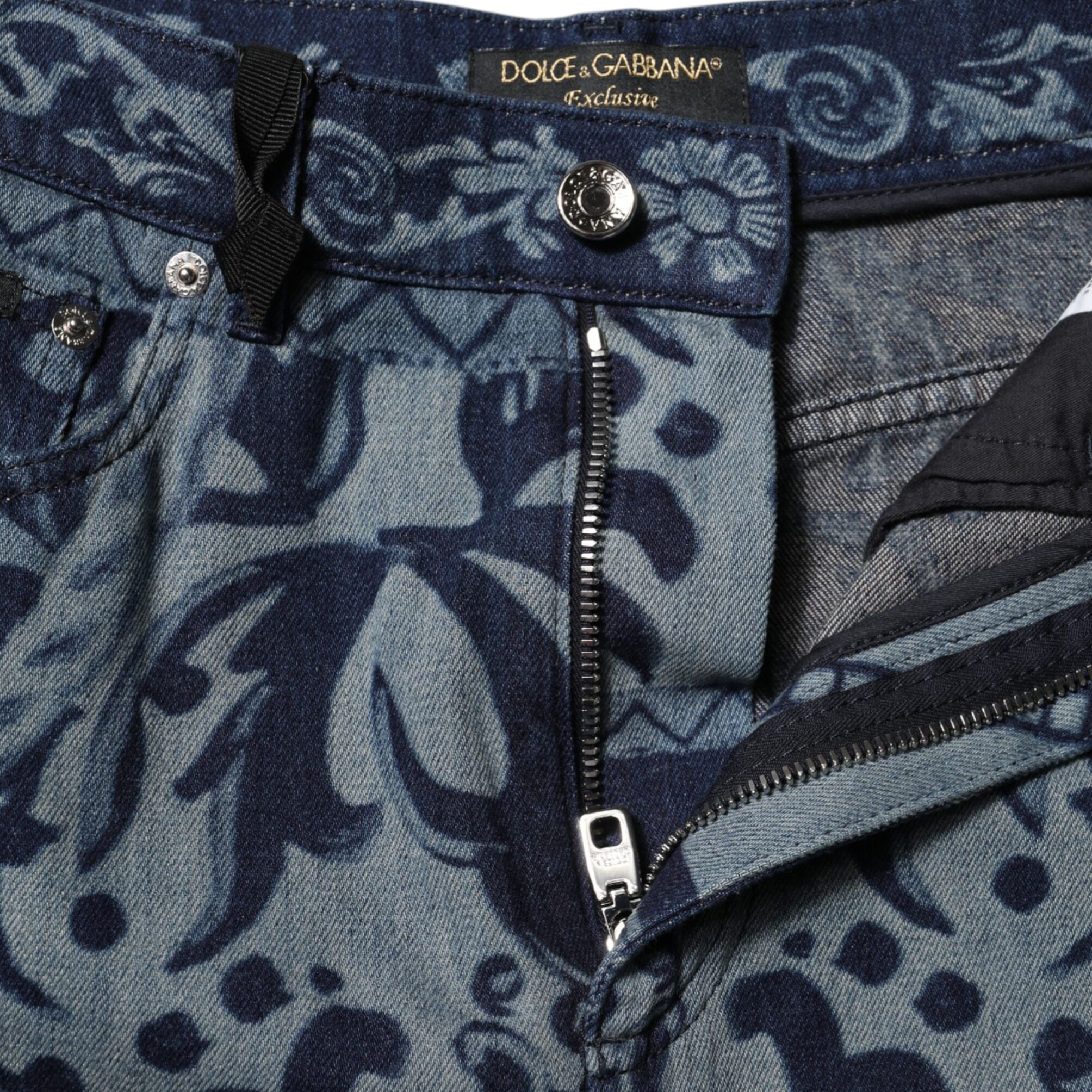 Dolce & Gabbana Blue Graphic Print Tapered Denim Jeans