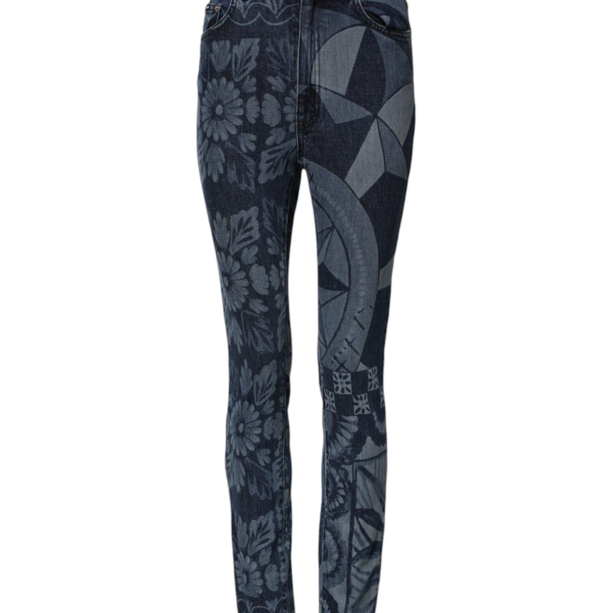 Dolce & Gabbana Blue Graphic Print Cotton Skinny Denim Jeans