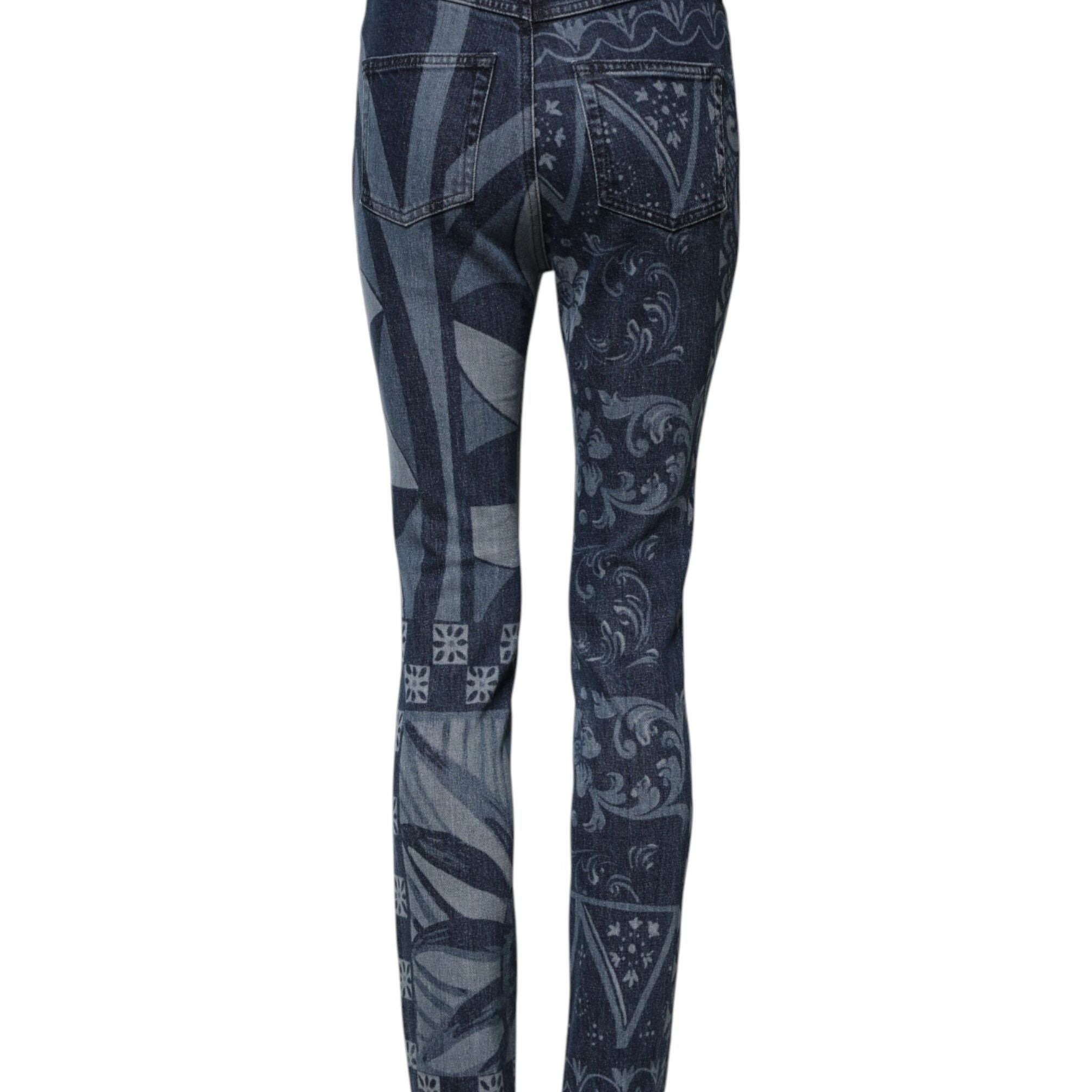 Dolce & Gabbana Blue Graphic Print Cotton Skinny Denim Jeans