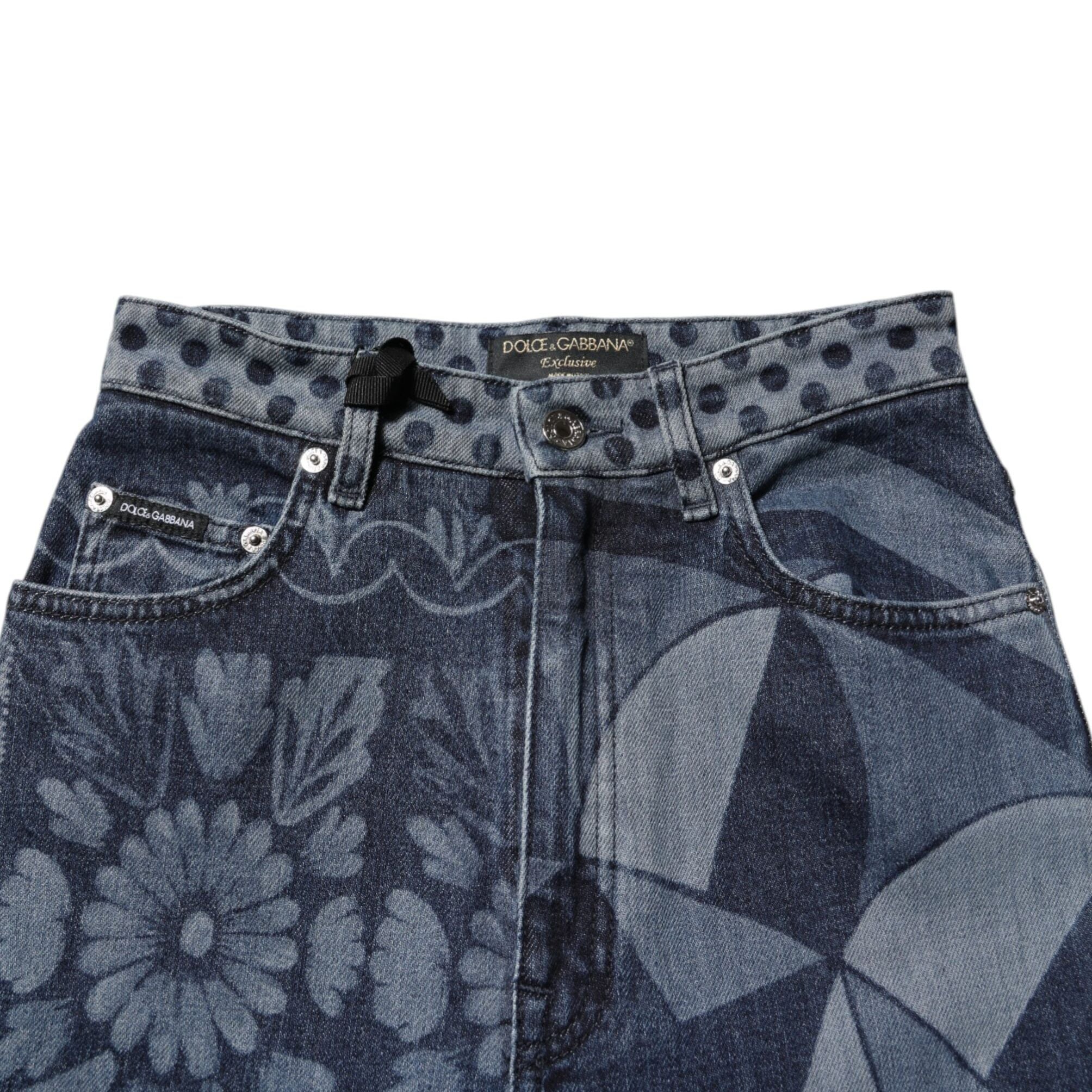 Dolce & Gabbana Blue Graphic Print Cotton Skinny Denim Jeans