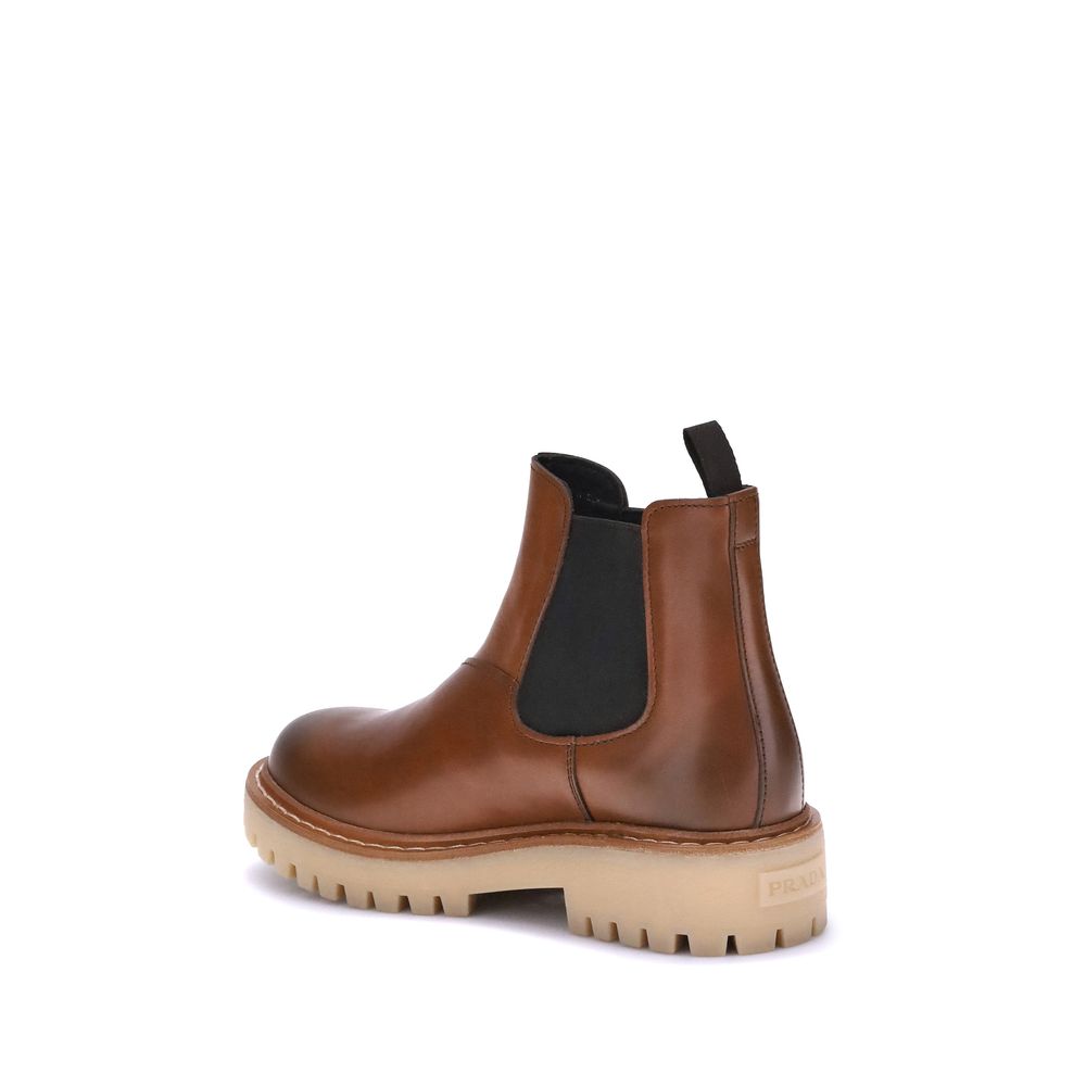 Prada Brown Calf Leather Bos Taurus Chelsea Boots