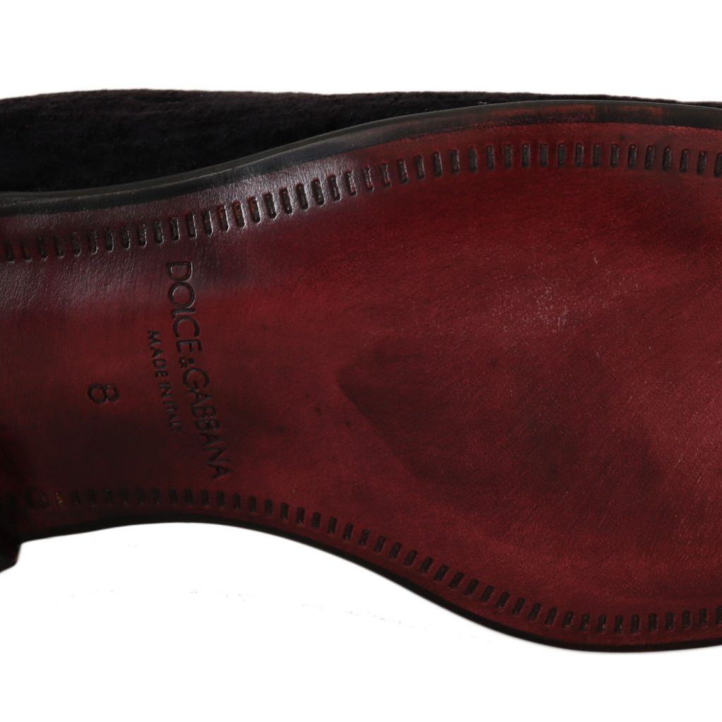 Dolce & Gabbana Loafers Black Velvet Gold Crown