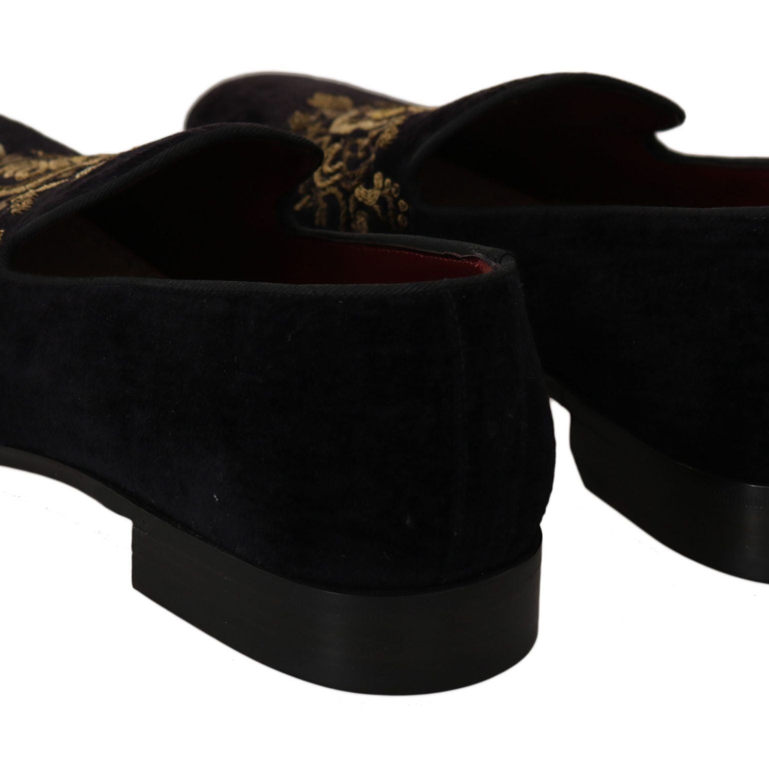 Dolce & Gabbana Loafers Black Velvet Gold Crown