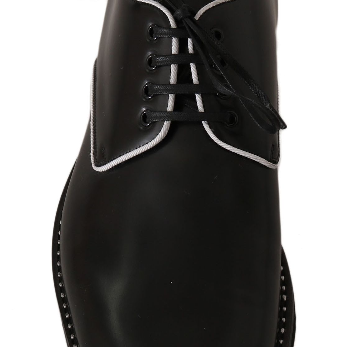 Dolce & Gabbana Black Leather White Line Dress Derby Shoes