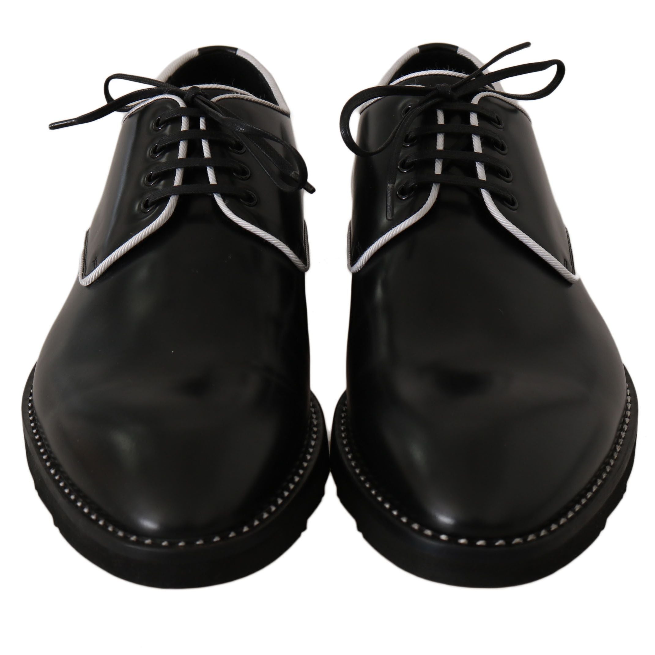 Dolce & Gabbana Black Leather White Line Dress Derby Shoes