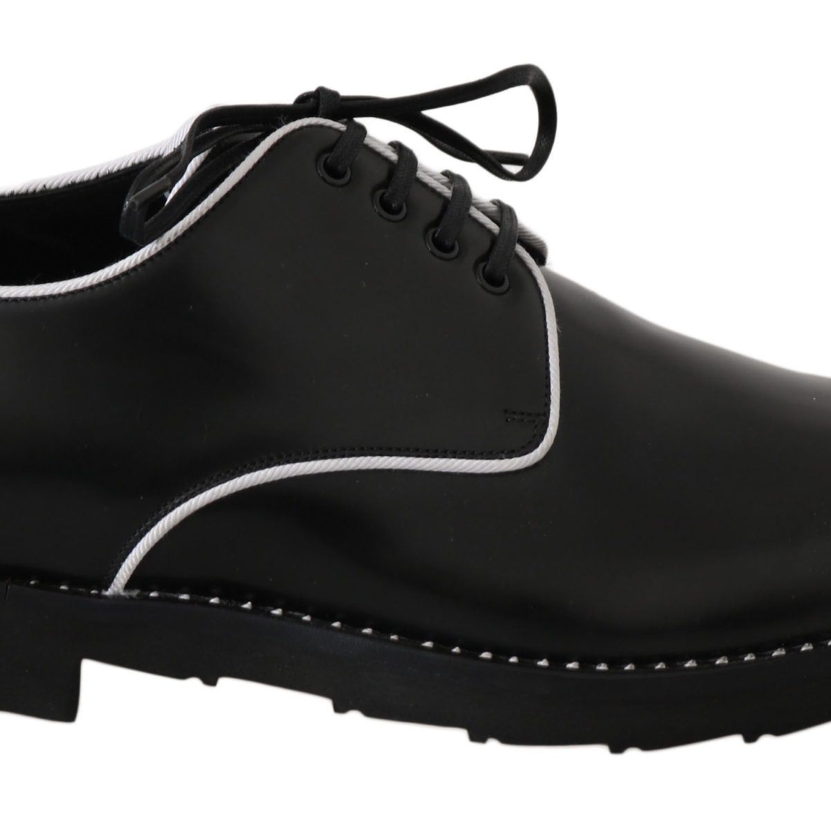 Dolce & Gabbana Black Leather White Line Dress Derby Shoes