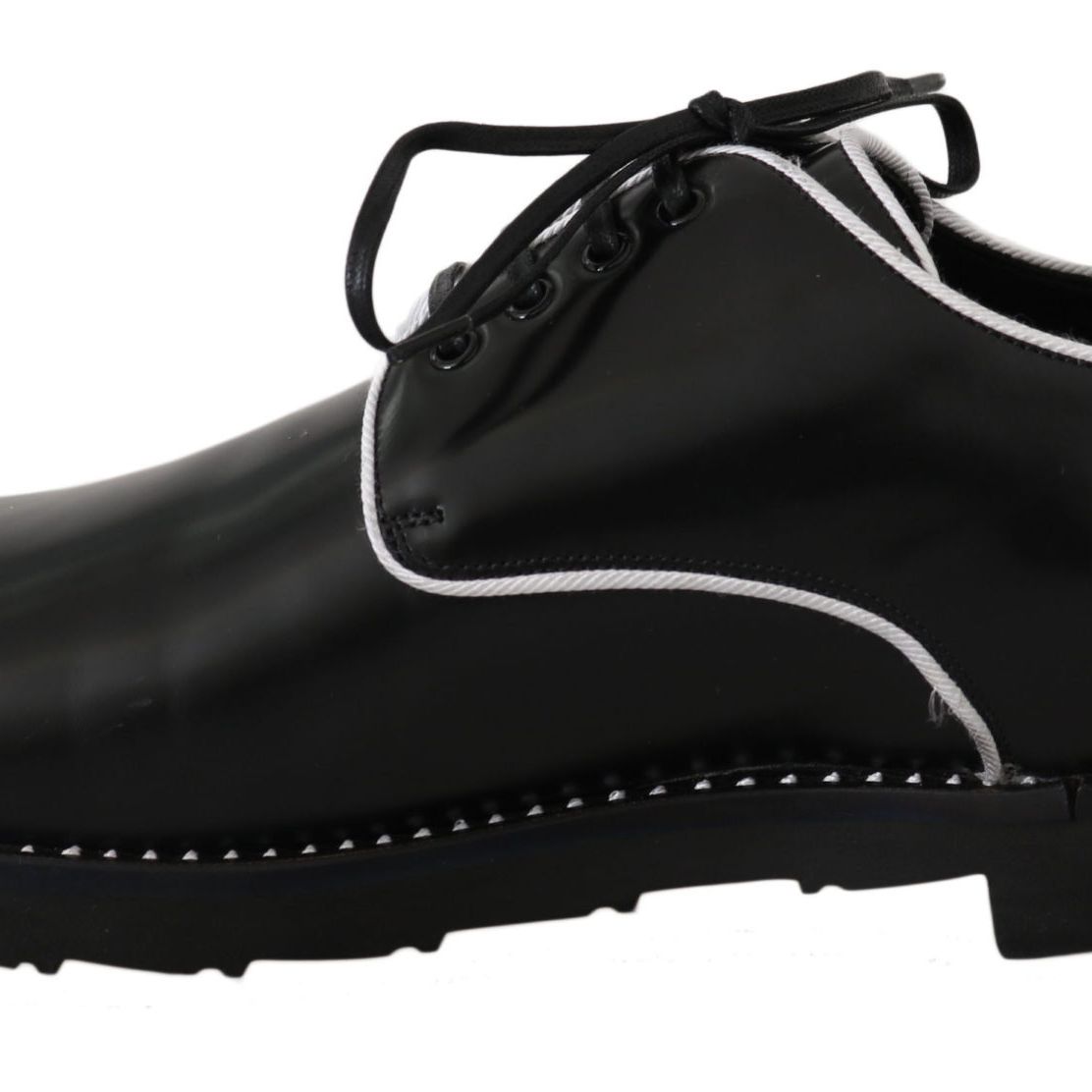 Dolce & Gabbana Black Leather White Line Dress Derby Shoes