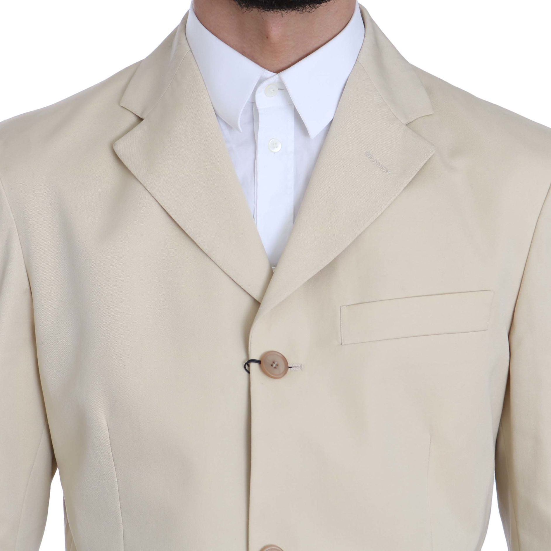 Romeo Gigli Two Piece 3 Button Beige Cotton Solid Suit