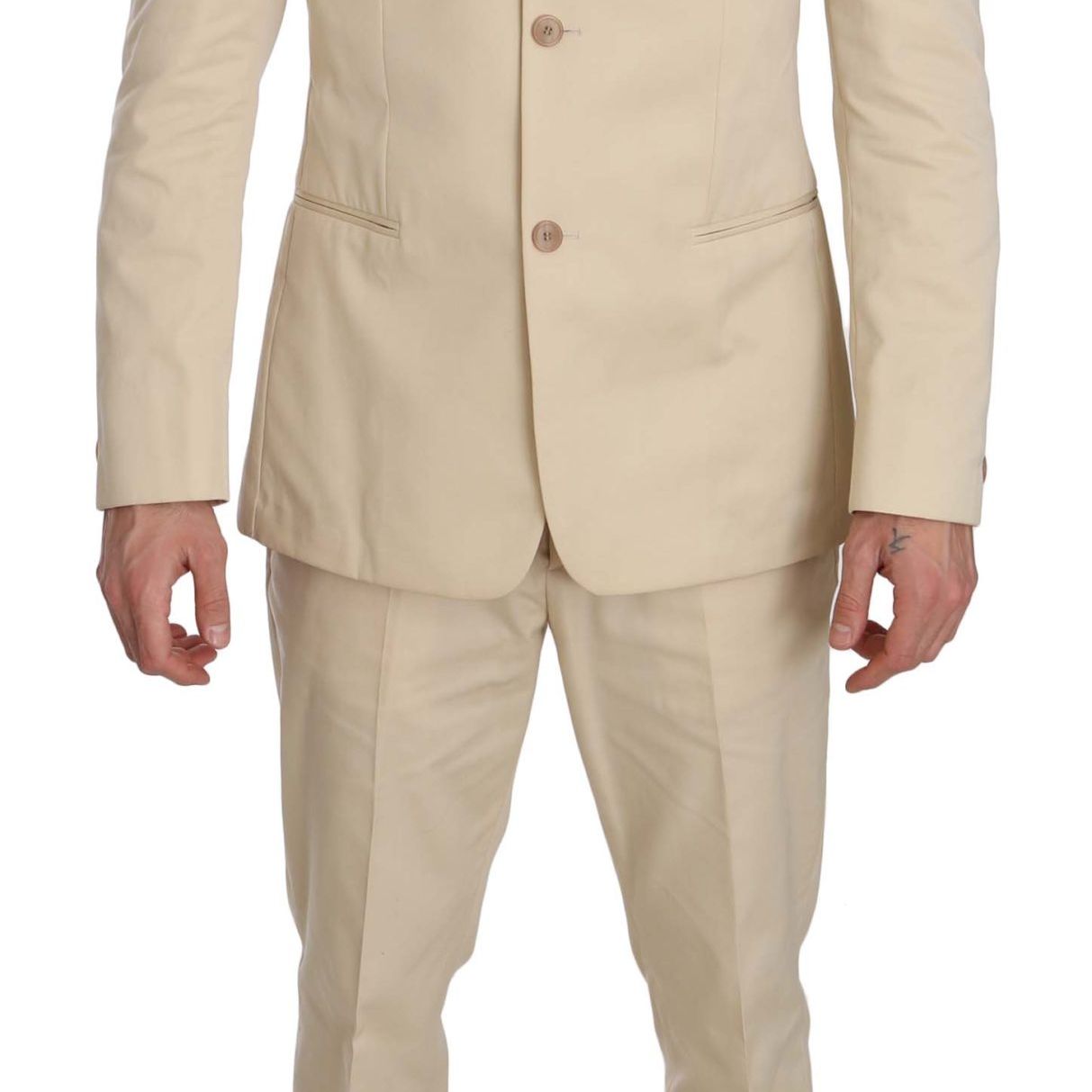 Romeo Gigli Two Piece 3 Button Beige Cotton Solid Suit