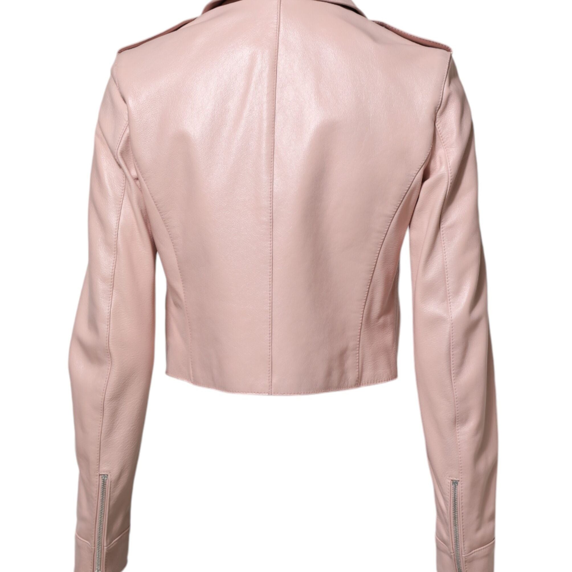 Dolce & Gabbana Light Pink Collar Leather Women Biker Jacket