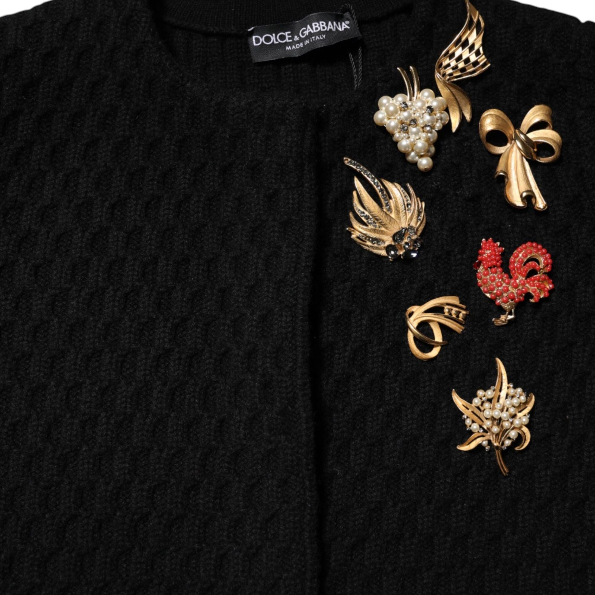 Dolce & Gabbana Black Cashmere Quilted Embellished Jacket