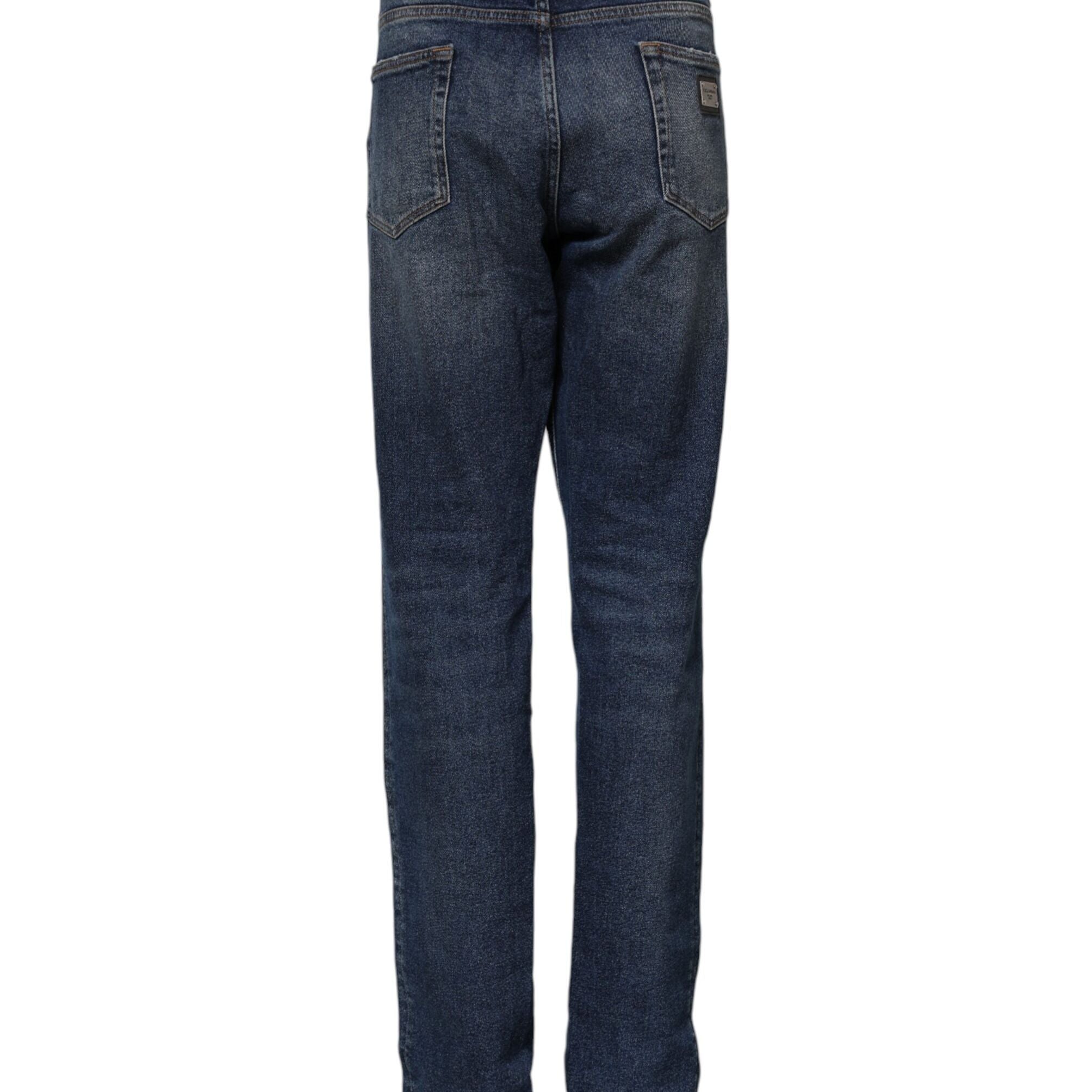 Dolce & Gabbana Blue Cotton Mid Waisted Straight Denim Jeans