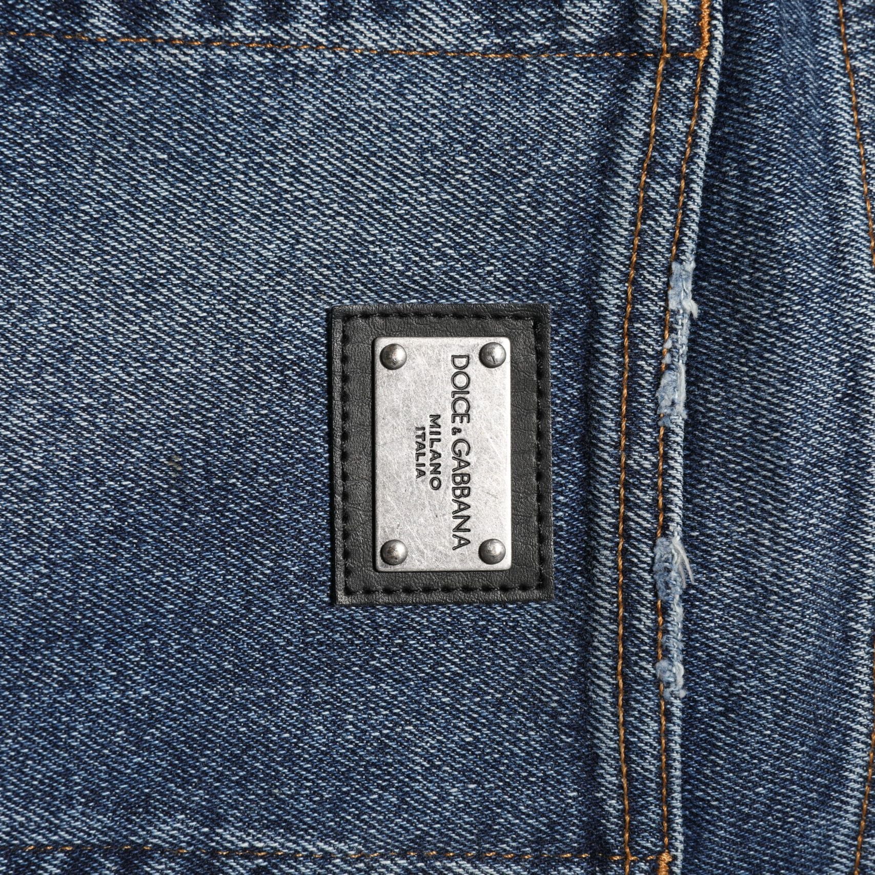 Dolce & Gabbana Blue Cotton Mid Waisted Straight Denim Jeans