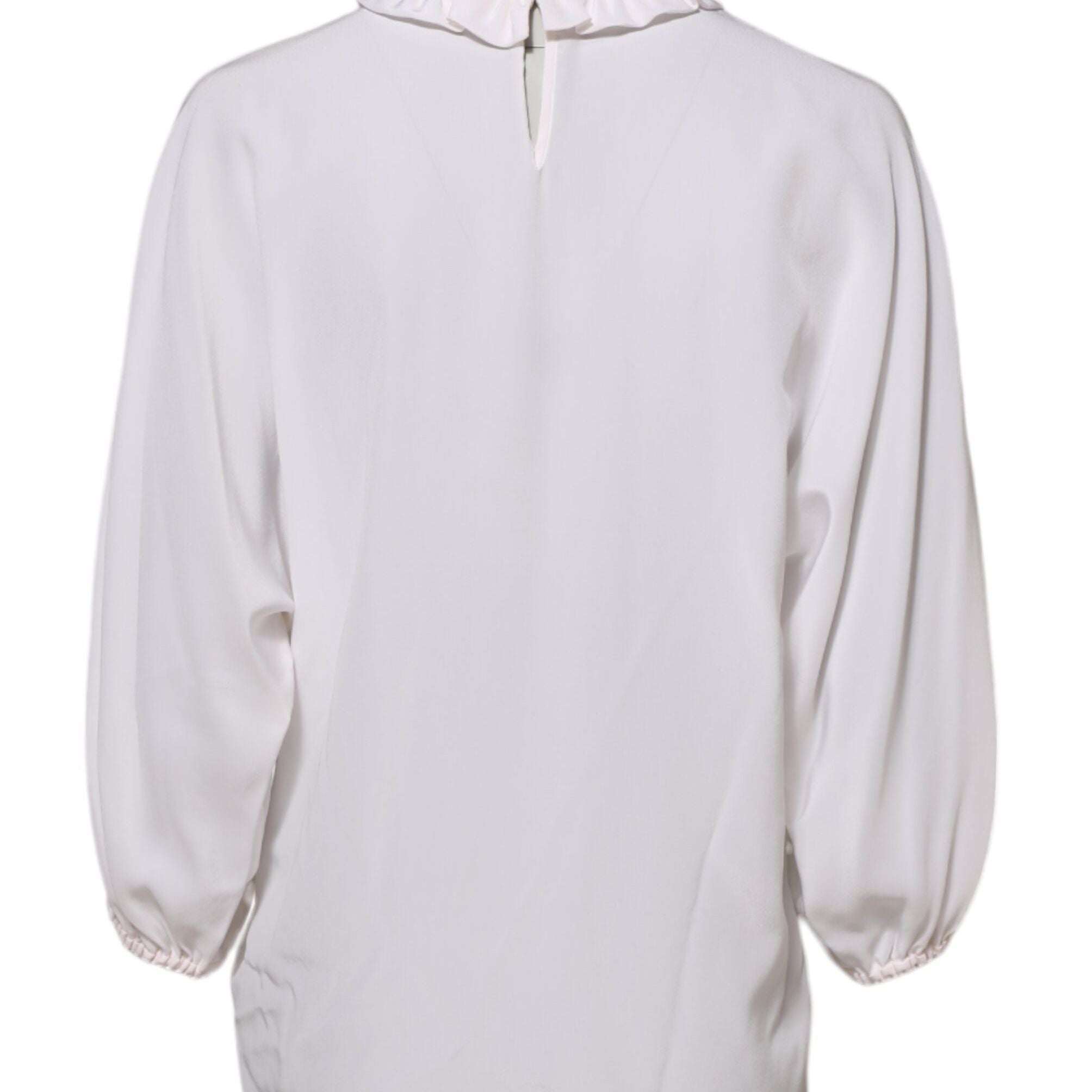 Dolce & Gabbana White Ruffled Neckline Blouse Pullover Top