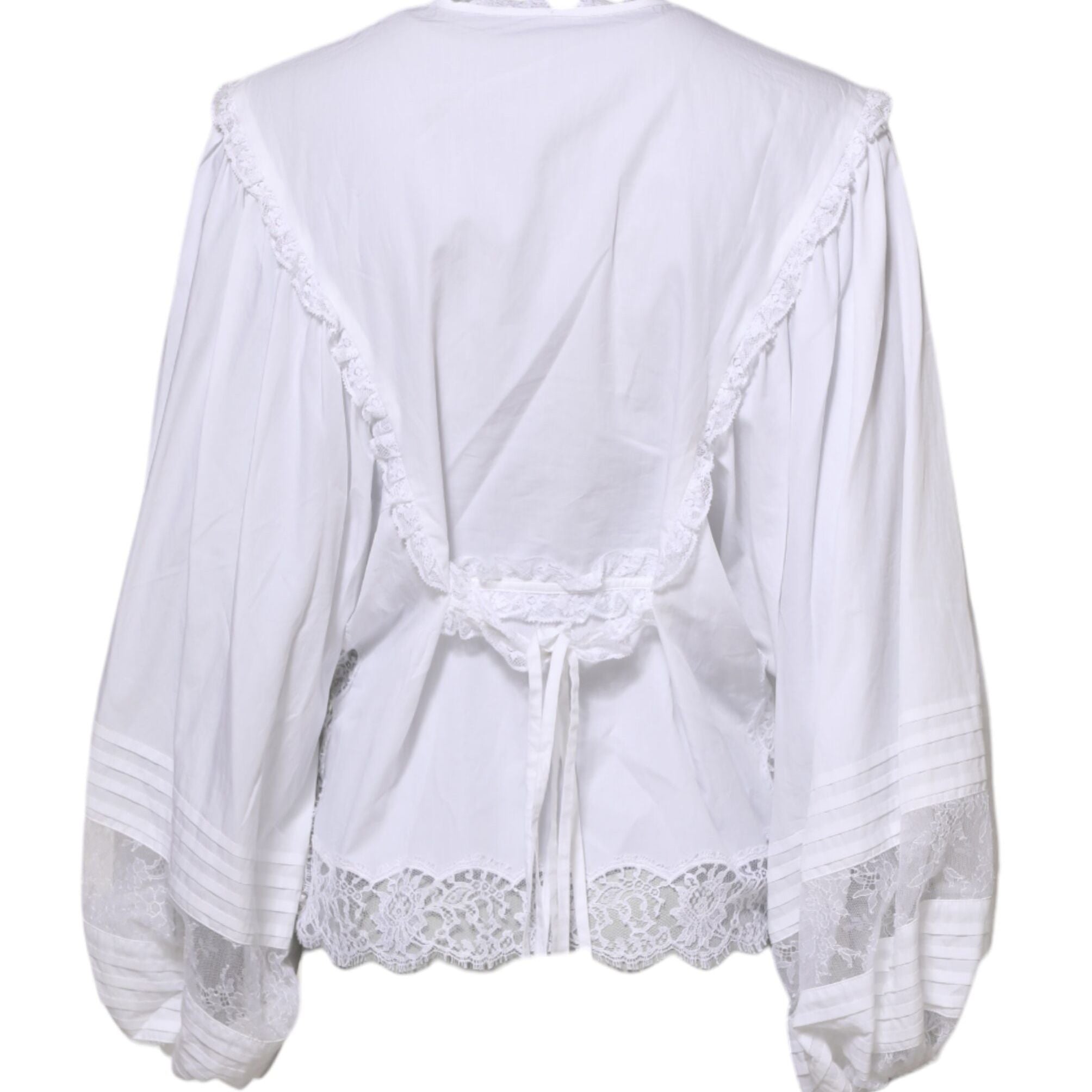 Dolce & Gabbana White Ruffled Lace Embellished Blouse Top
