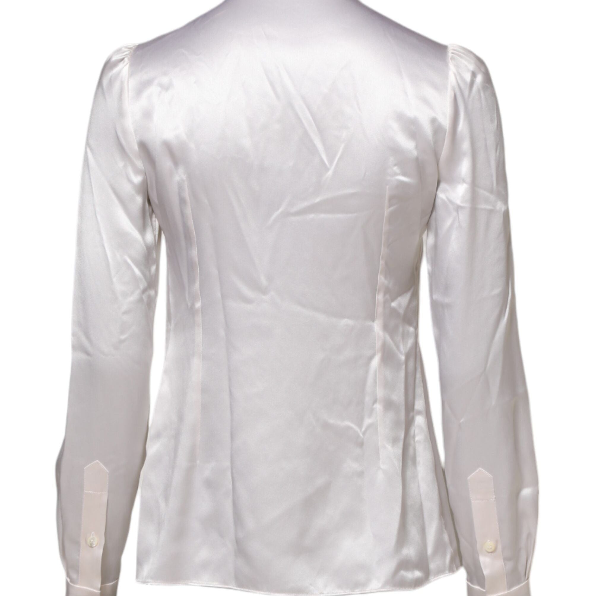 Dolce & Gabbana White Ascot Collar Long Sleeve Blouse Top