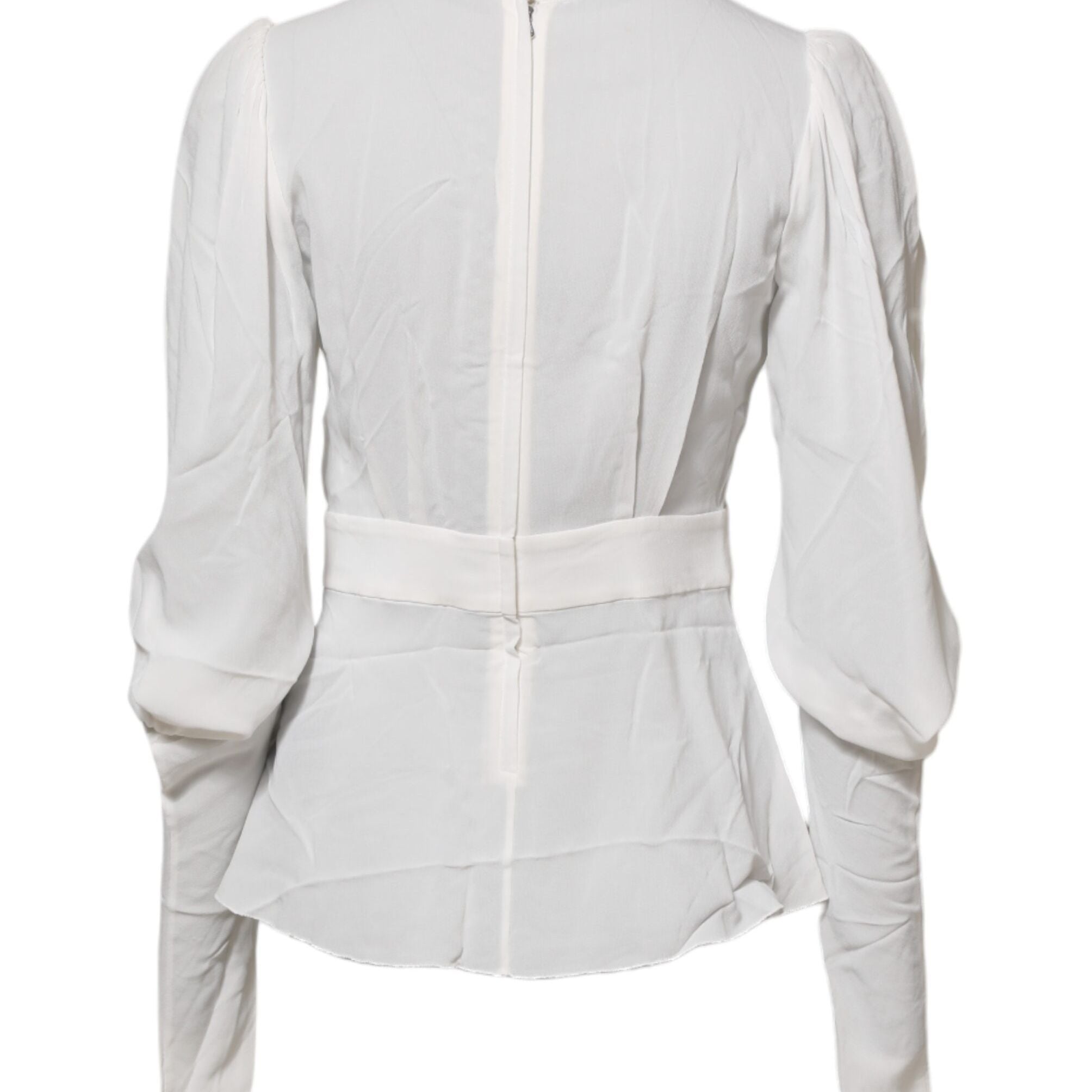 Dolce & Gabbana White Viscose Ascot Collar Long Sleeves Top