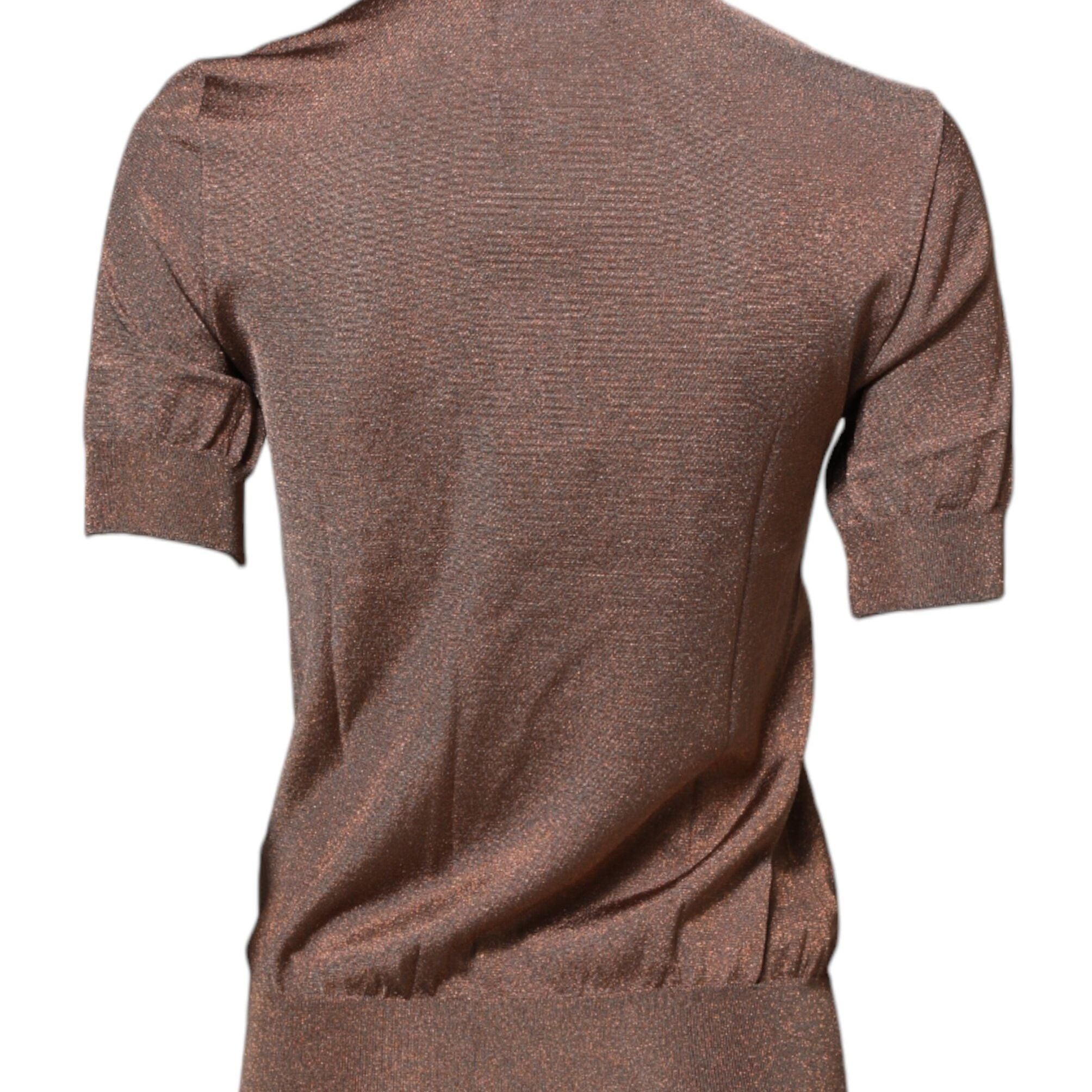 Dolce & Gabbana Brown Lily Embellished Round Neck Blouse Top