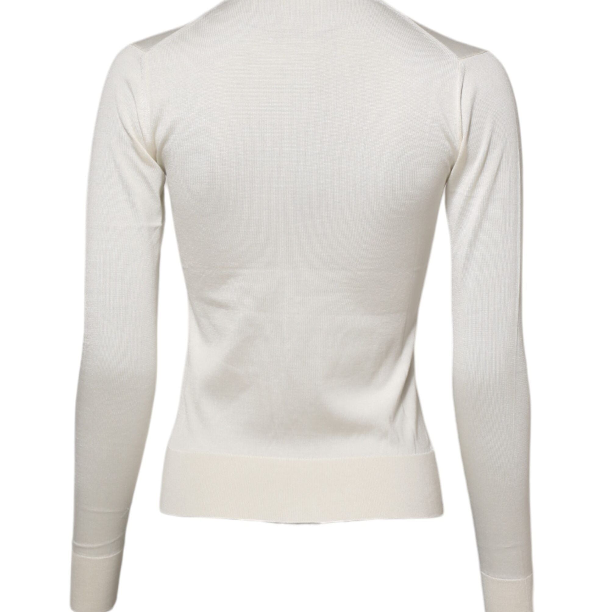 Dolce & Gabbana White Silk Lily Embellished Cardigan Sweater
