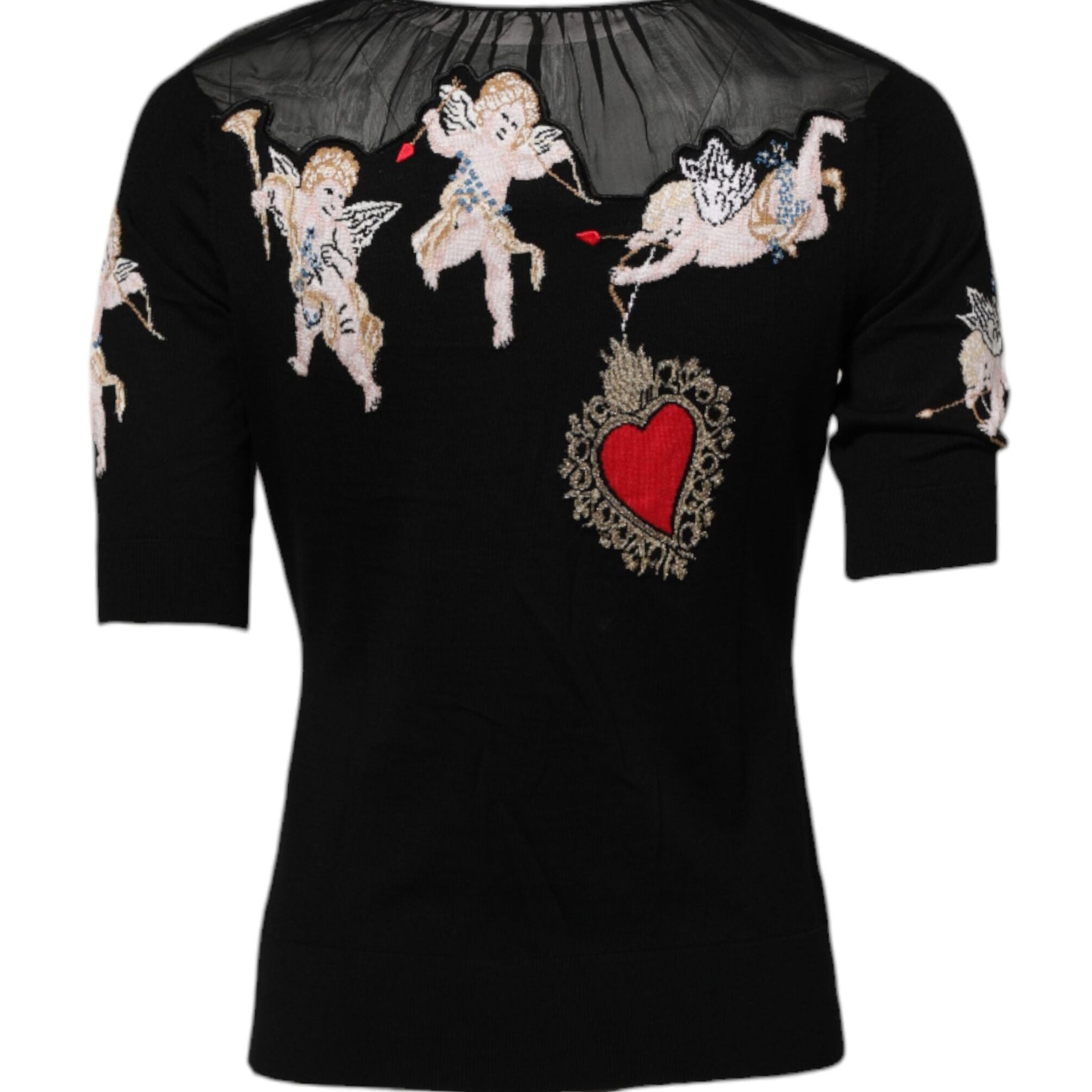 Dolce & Gabbana Black Sacred Heart Embroidered Crewneck Top