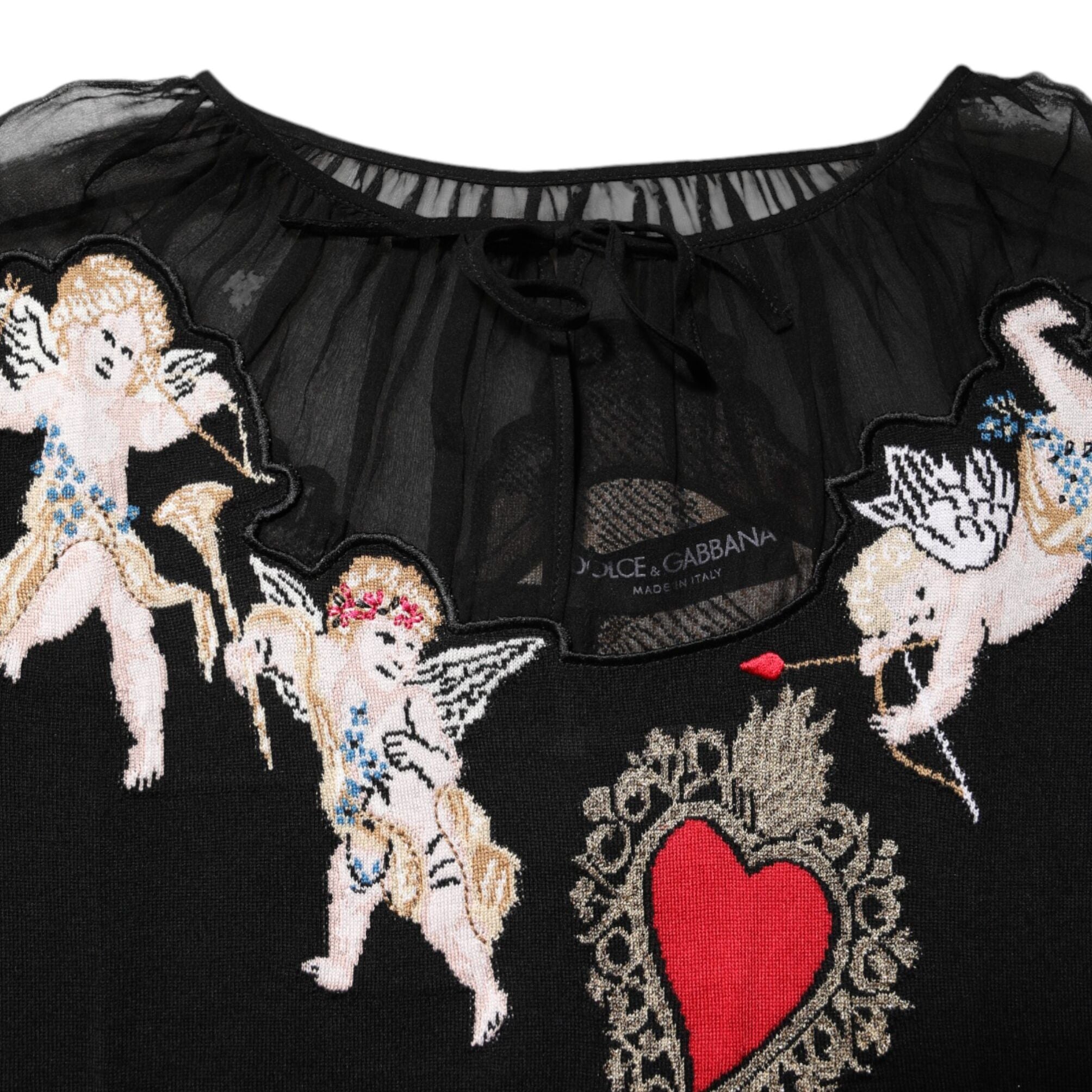 Dolce & Gabbana Black Sacred Heart Embroidered Crewneck Top