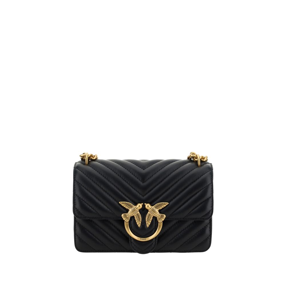 PINKO Black Calf Leather Bos Taurus Shoulder Bag