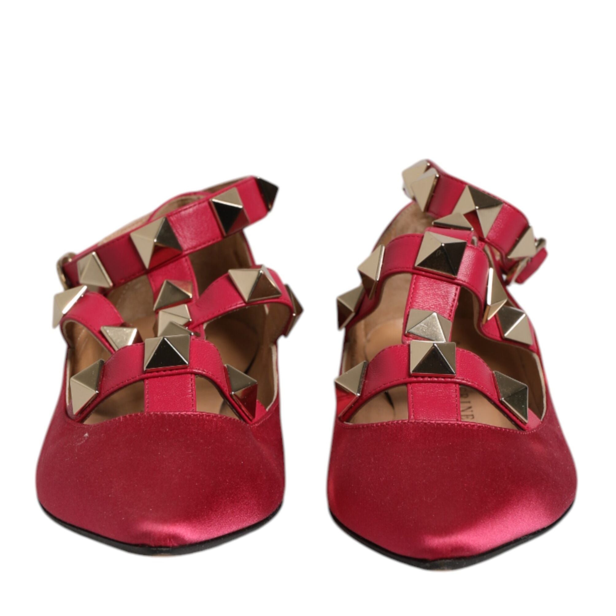 Prosperine Red Gold Studded Pointed Toe Ballet Flats Shoes