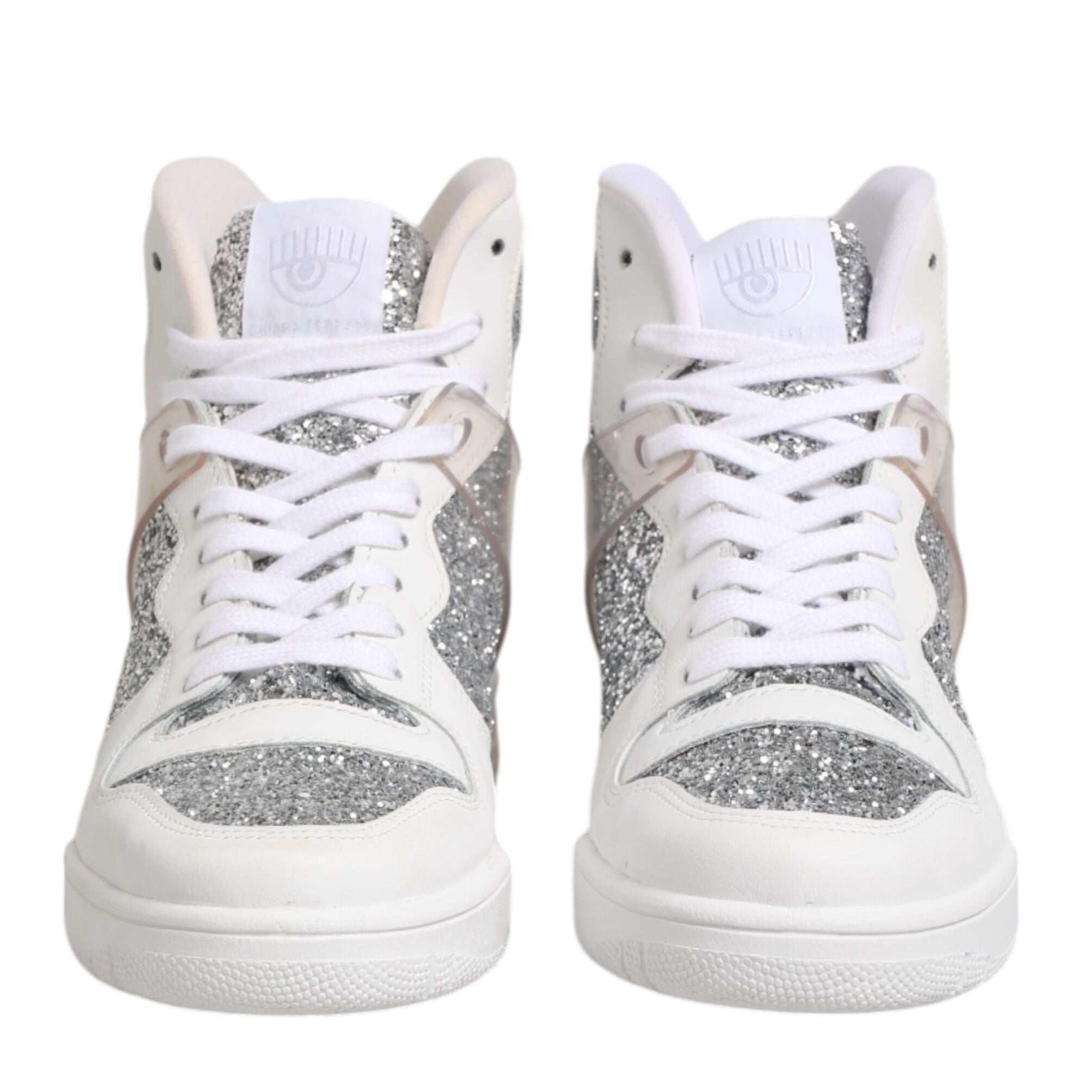 Chiara Ferragni White Silver High Top Women Sneakers Shoes