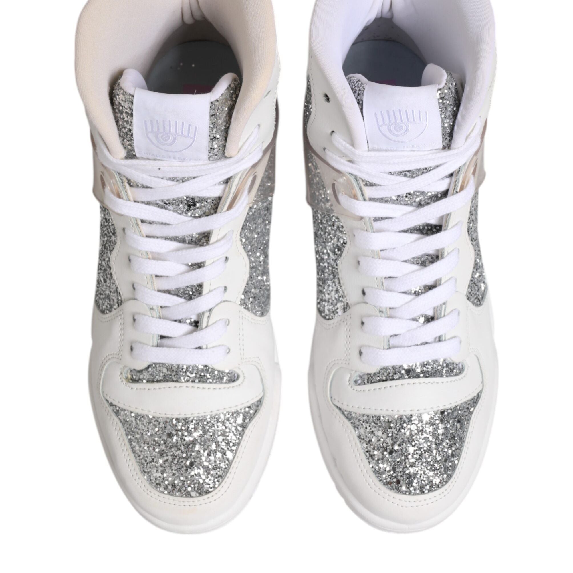 Chiara Ferragni White Silver High Top Women Sneakers Shoes