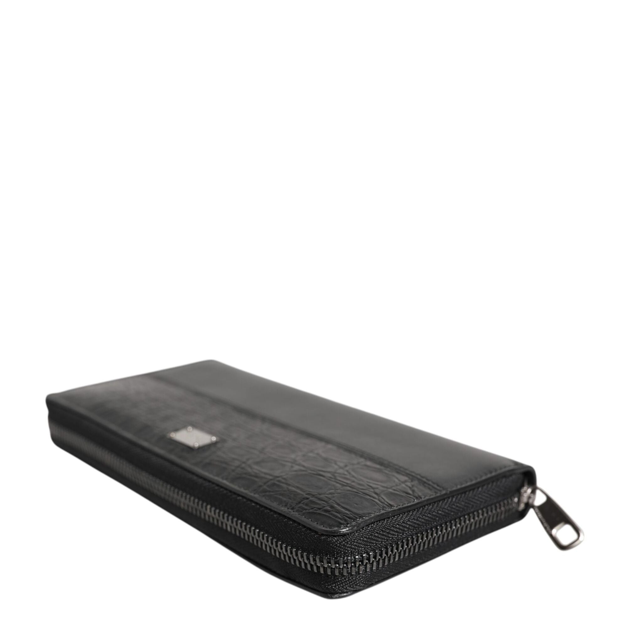 Dolce & Gabbana Black Leather Logo Plaque Zip Around Continental Wallet