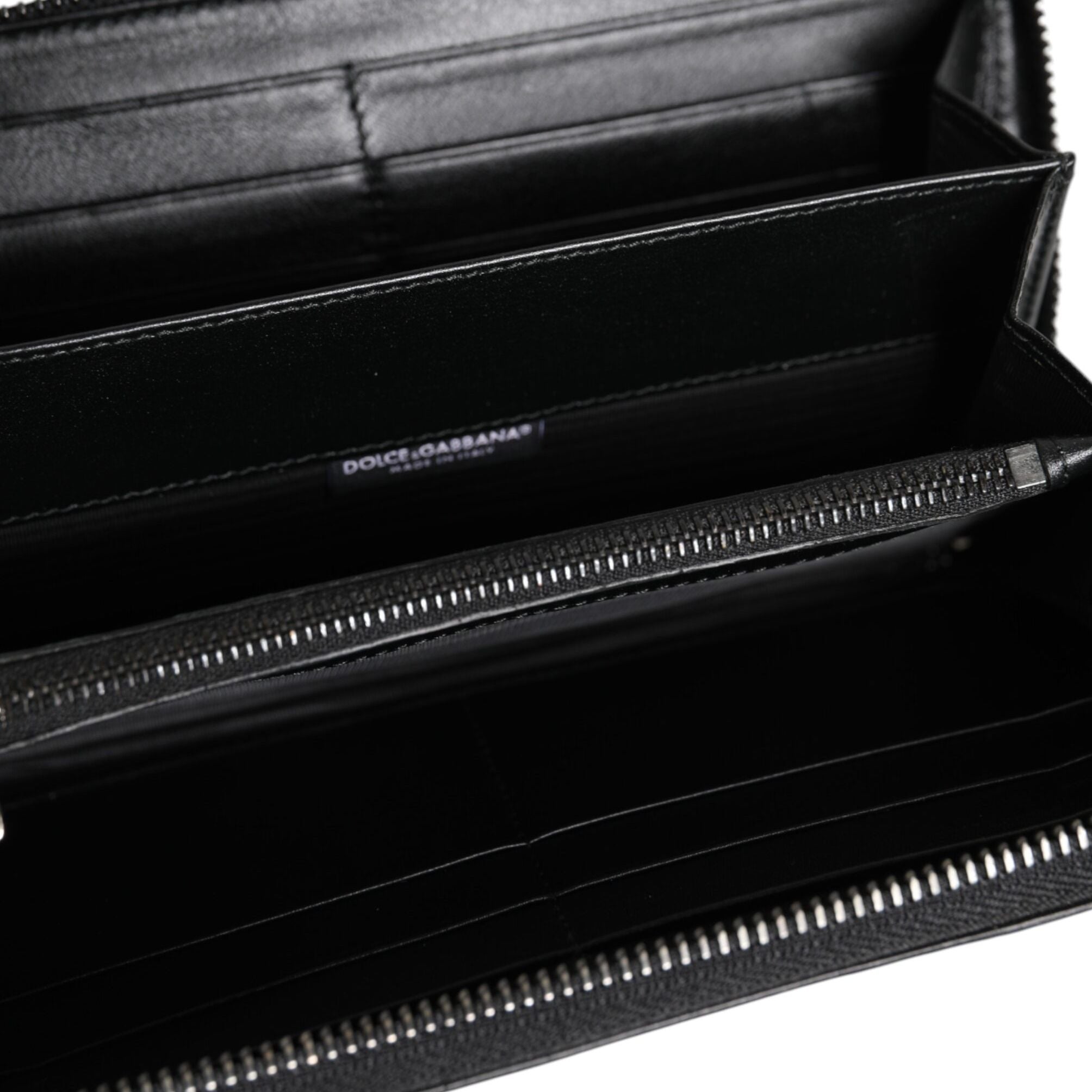 Dolce & Gabbana Black Leather Logo Plaque Zip Around Continental Wallet
