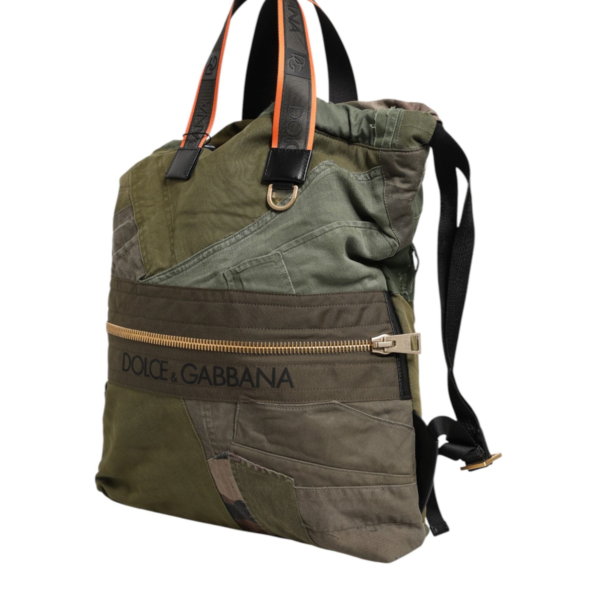 Dolce & Gabbana Military Green Patchwork Rucksack Backpack Bag
