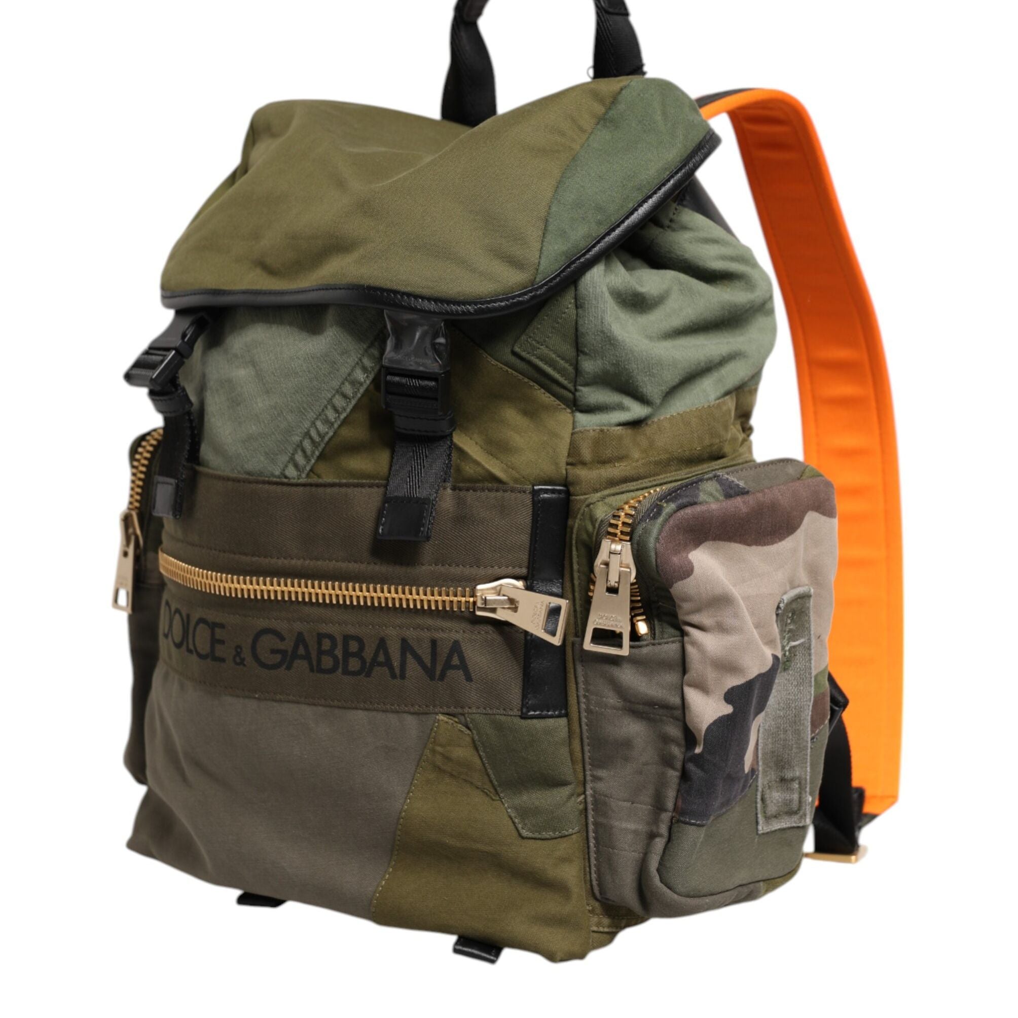 Dolce & Gabbana Military Green Patchwork Rucksack Backpack Bag