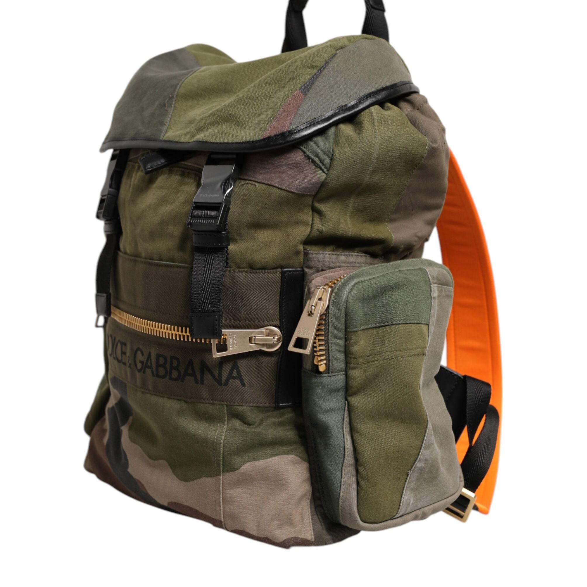 Dolce & Gabbana Military Green Patchwork Rucksack Backpack Bag