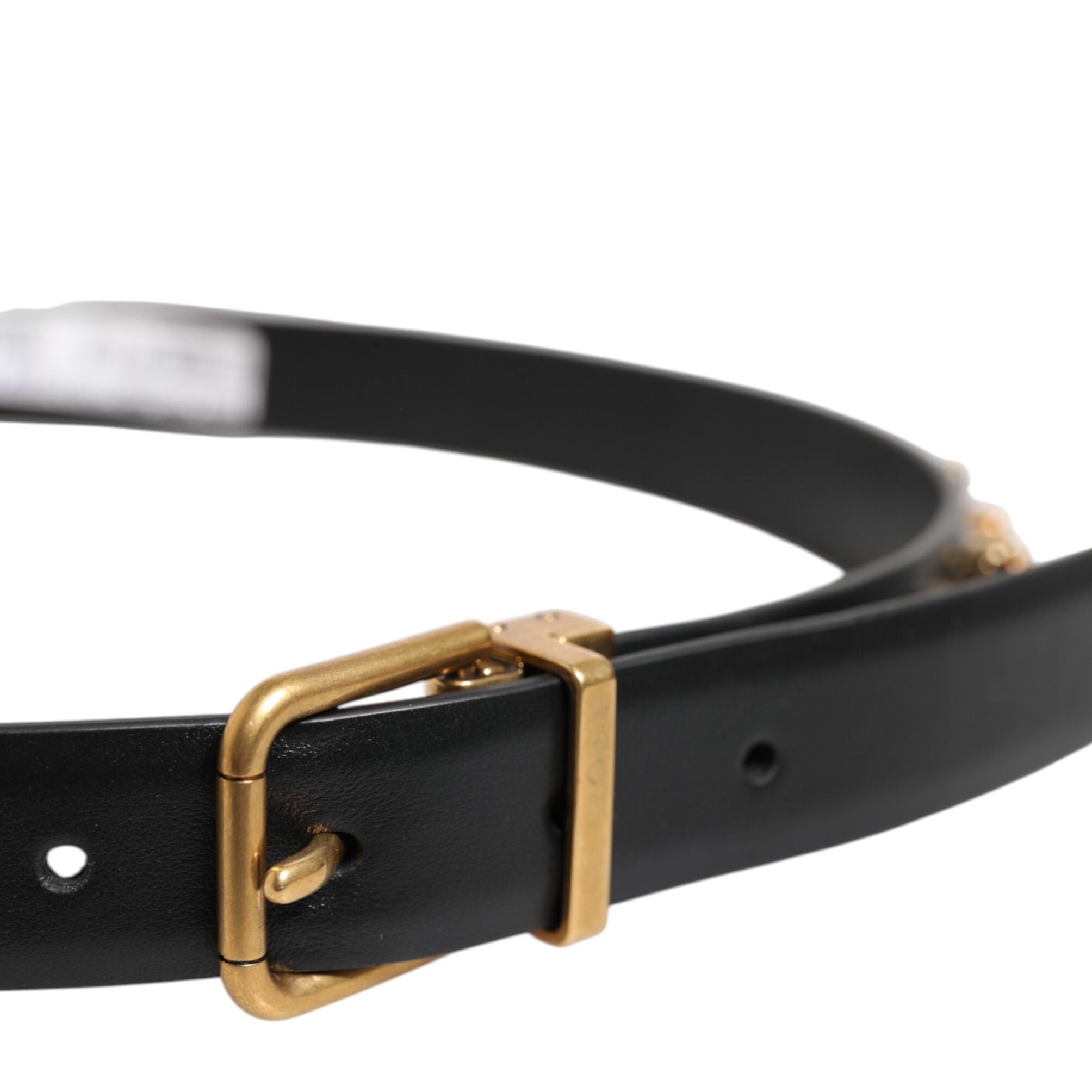 Dolce & Gabbana Black Leather Studded Gold Tone Buckle Belt
