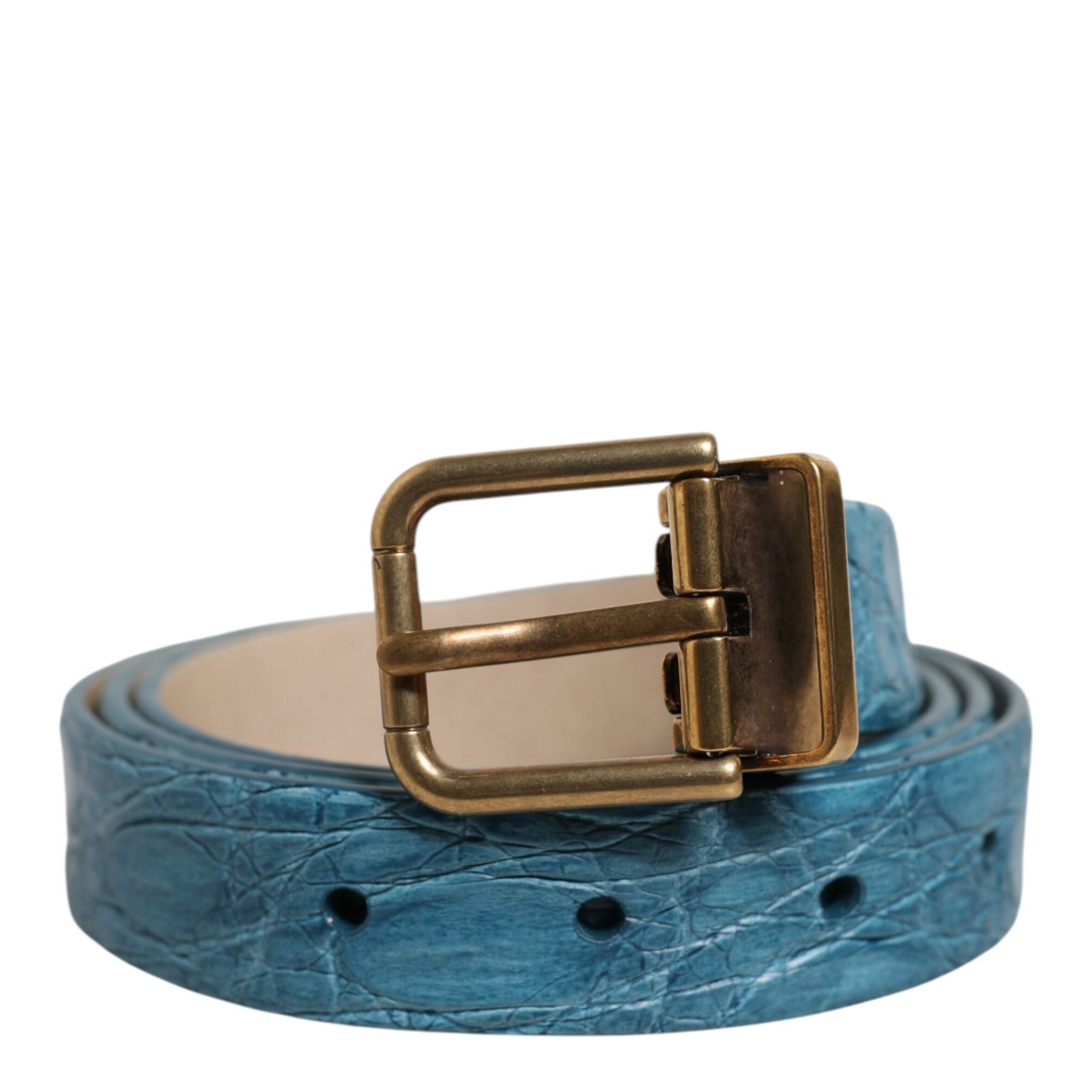 Dolce & Gabbana Blue Leather Classic Gold Metal Buckle Belt