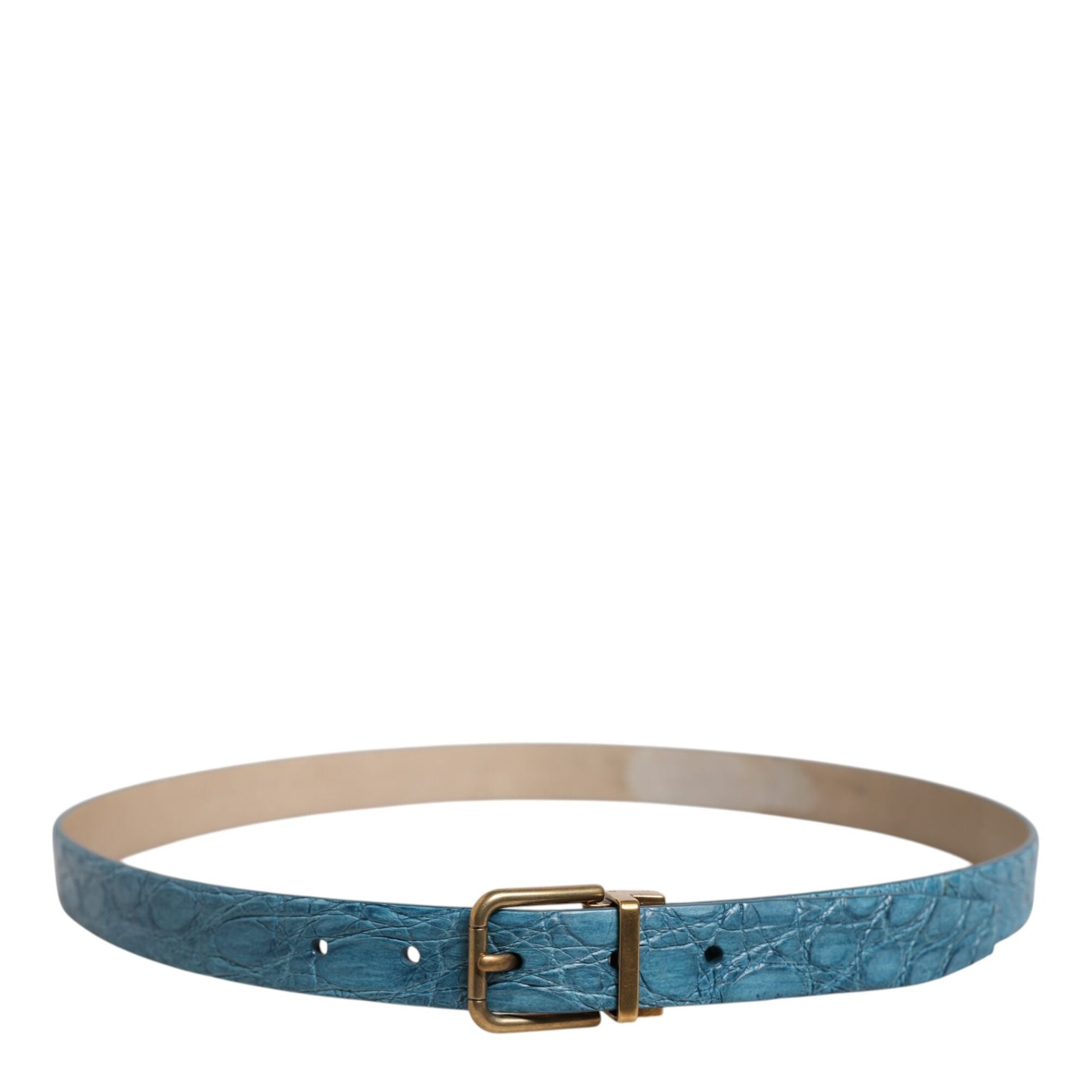 Dolce & Gabbana Blue Leather Classic Gold Metal Buckle Belt