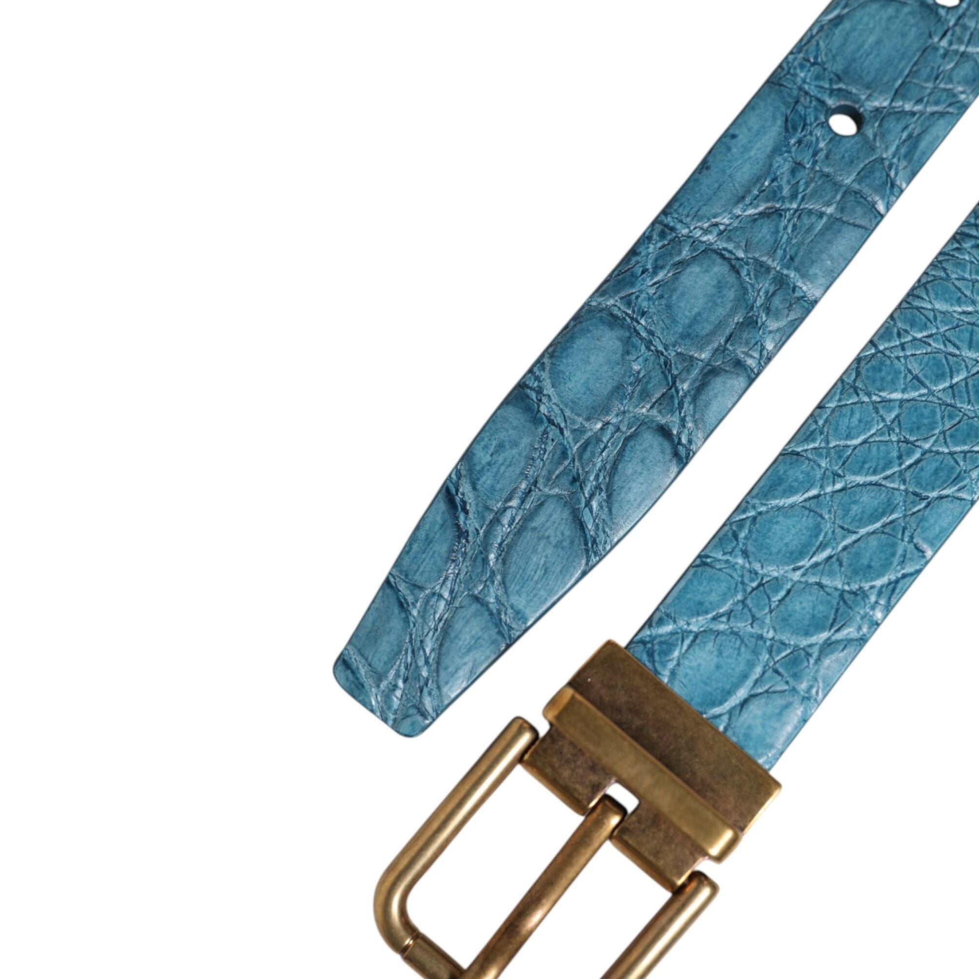 Dolce & Gabbana Blue Leather Classic Gold Metal Buckle Belt
