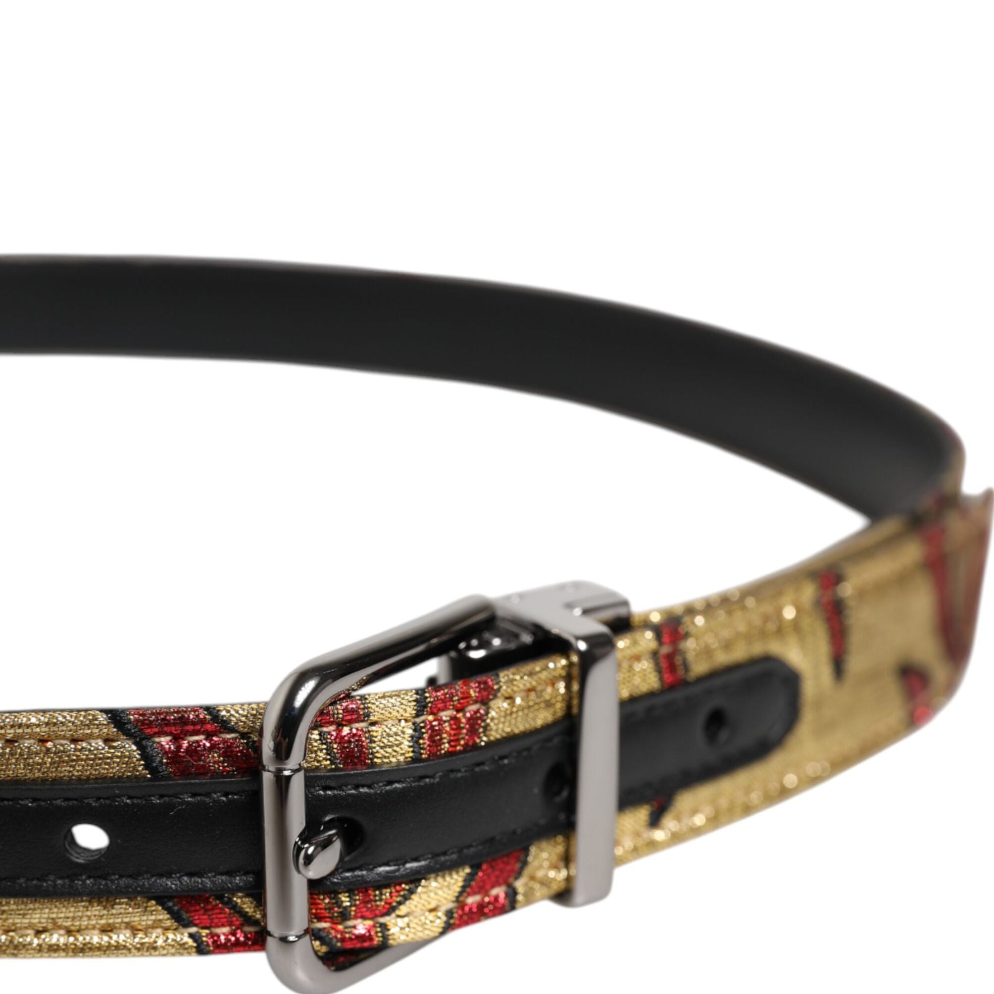 Dolce & Gabbana Gold Floral Jacquard Silver Metal Buckle Belt