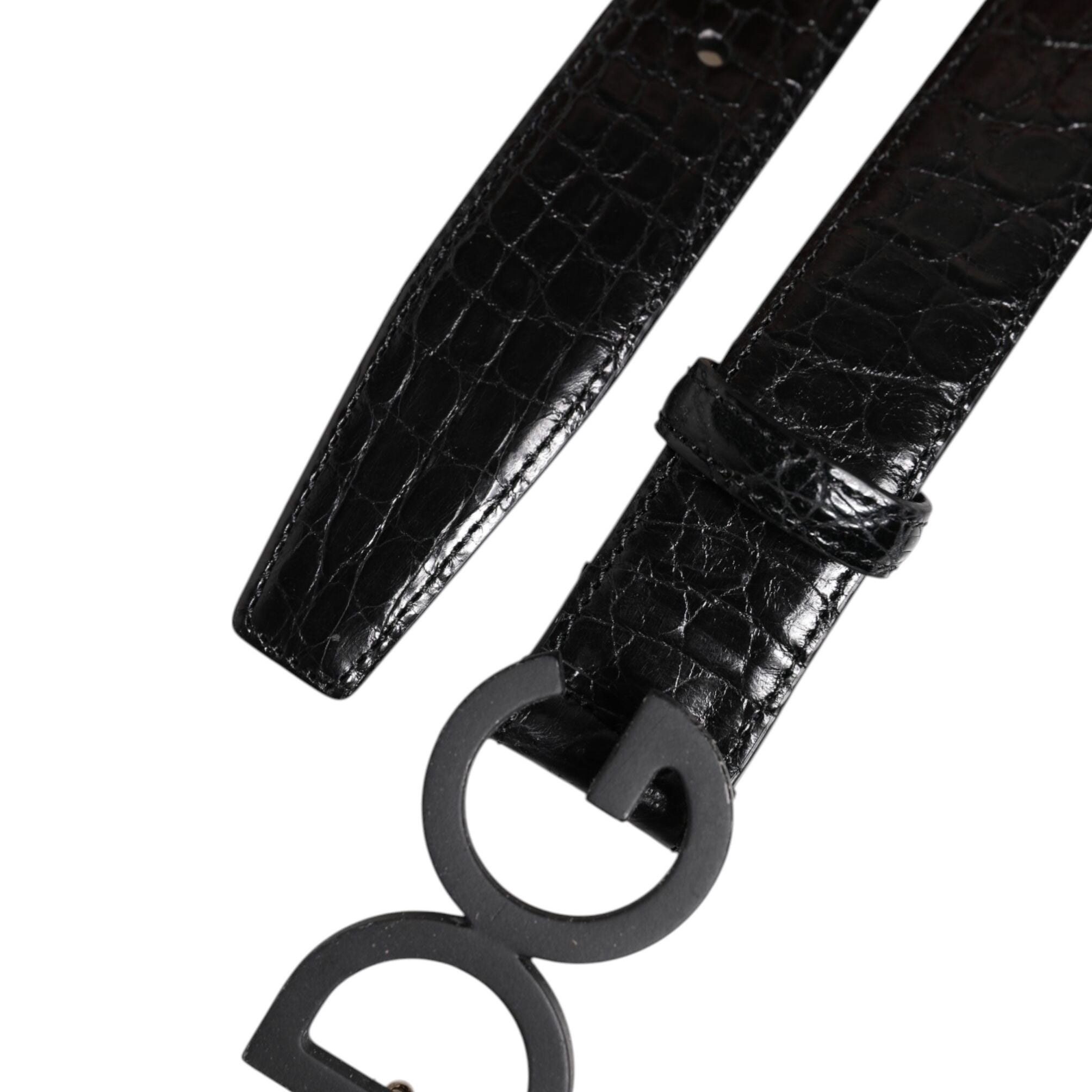 Dolce & Gabbana Black Leather Classic Metal DG Buckle Belt