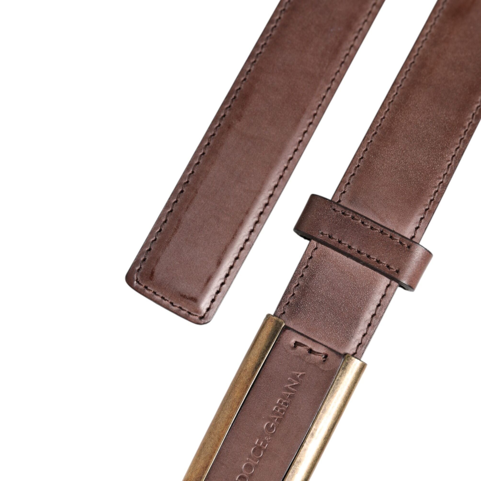 Dolce & Gabbana Brown Calf Leather Antique Buckle Belt