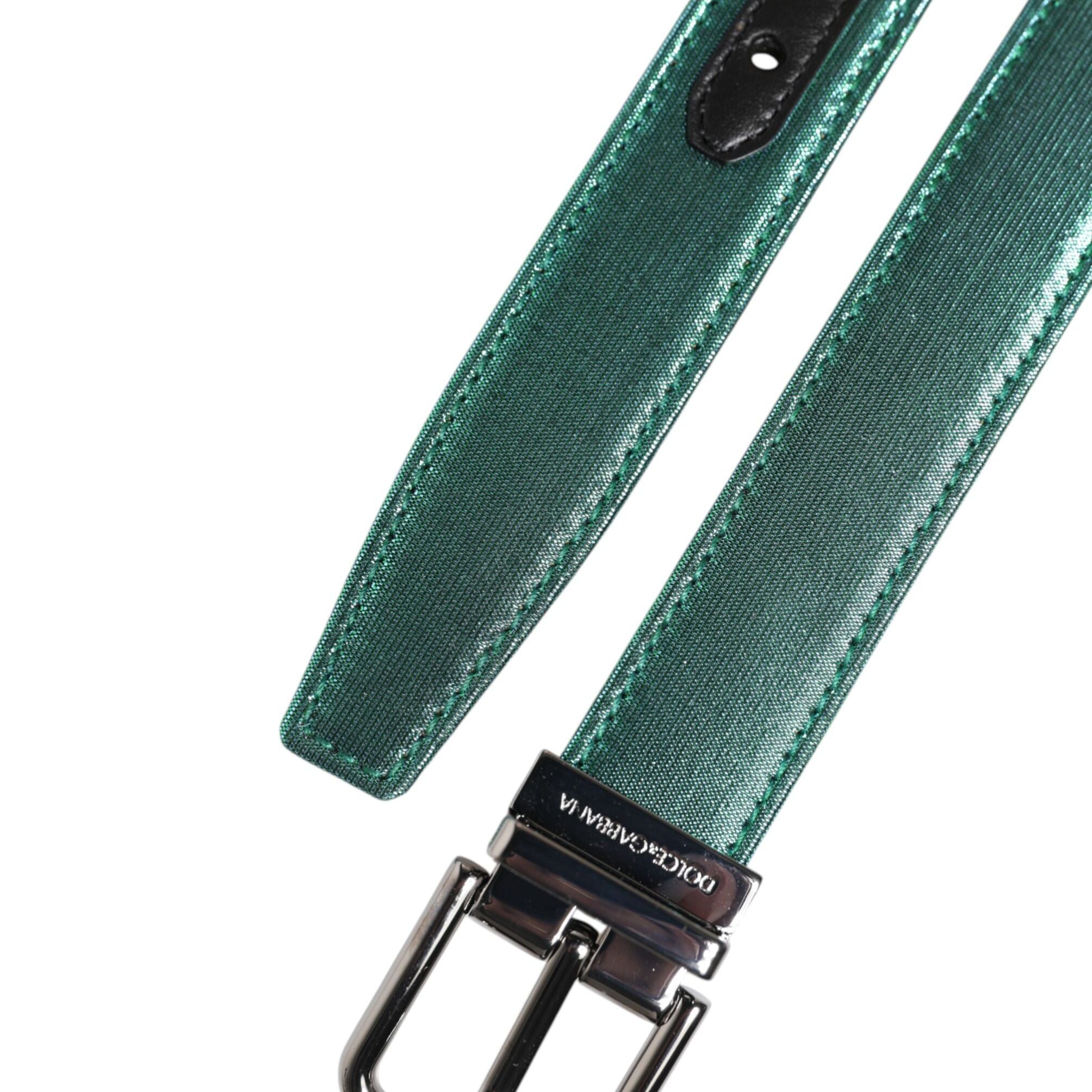Dolce & Gabbana Green Black Polyester Metal Buckle Belt