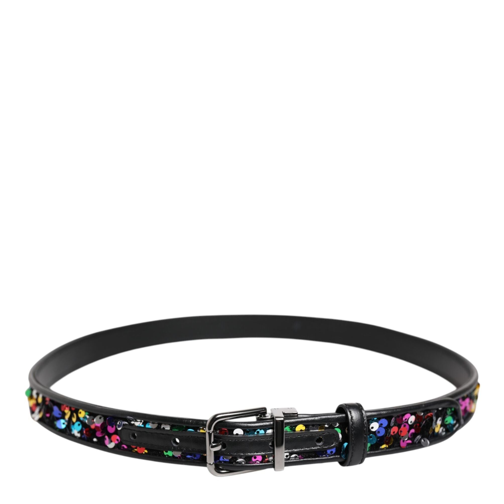 Dolce & Gabbana Black Sequin Embellished Metal Buckle Belt