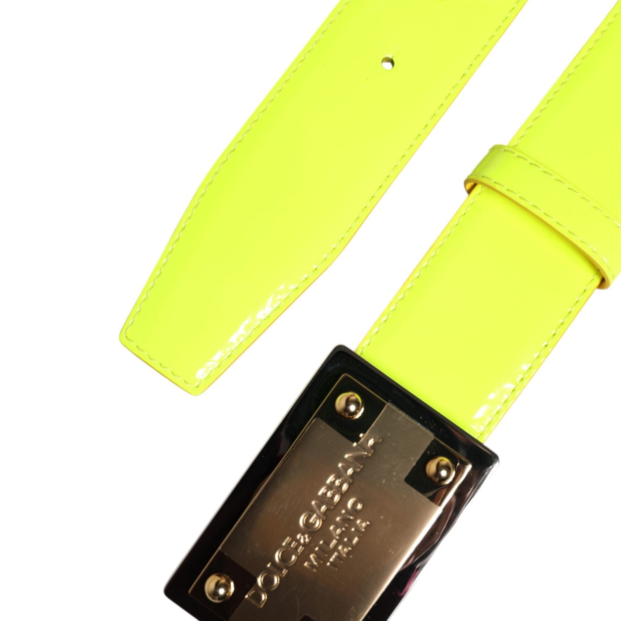 Dolce & Gabbana Yellow Green Classic Metal Logo Buckle Belt