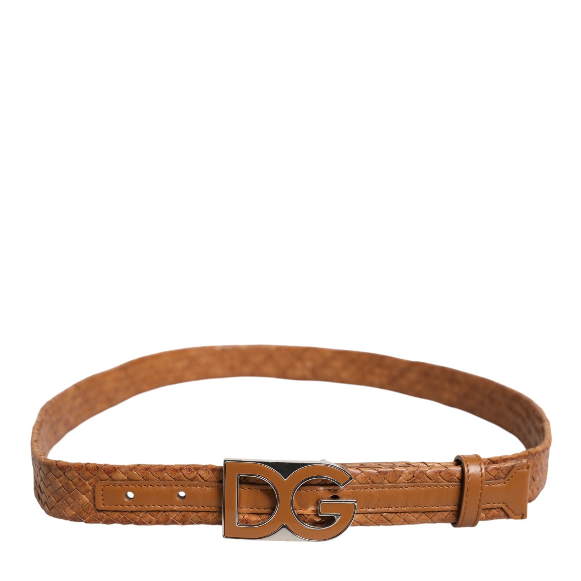 Dolce & Gabbana Brown Braided Metal DG Logo Buckle Belt