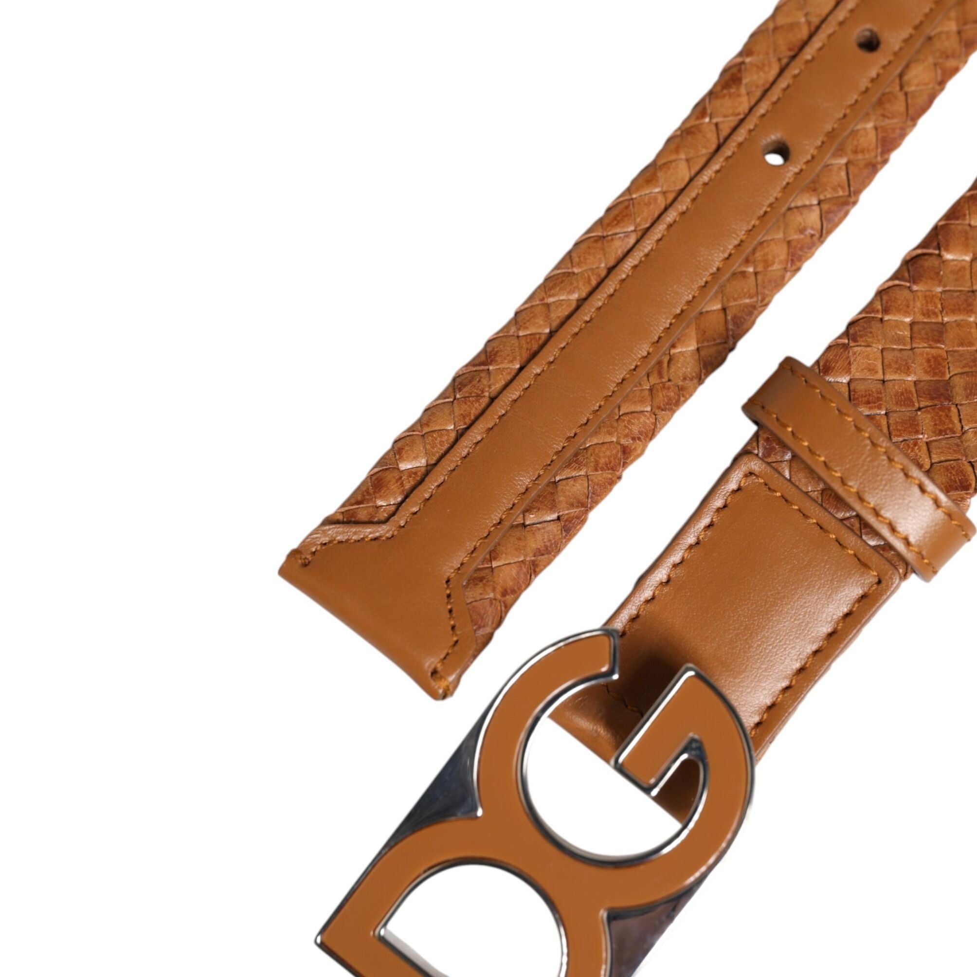 Dolce & Gabbana Brown Braided Metal DG Logo Buckle Belt