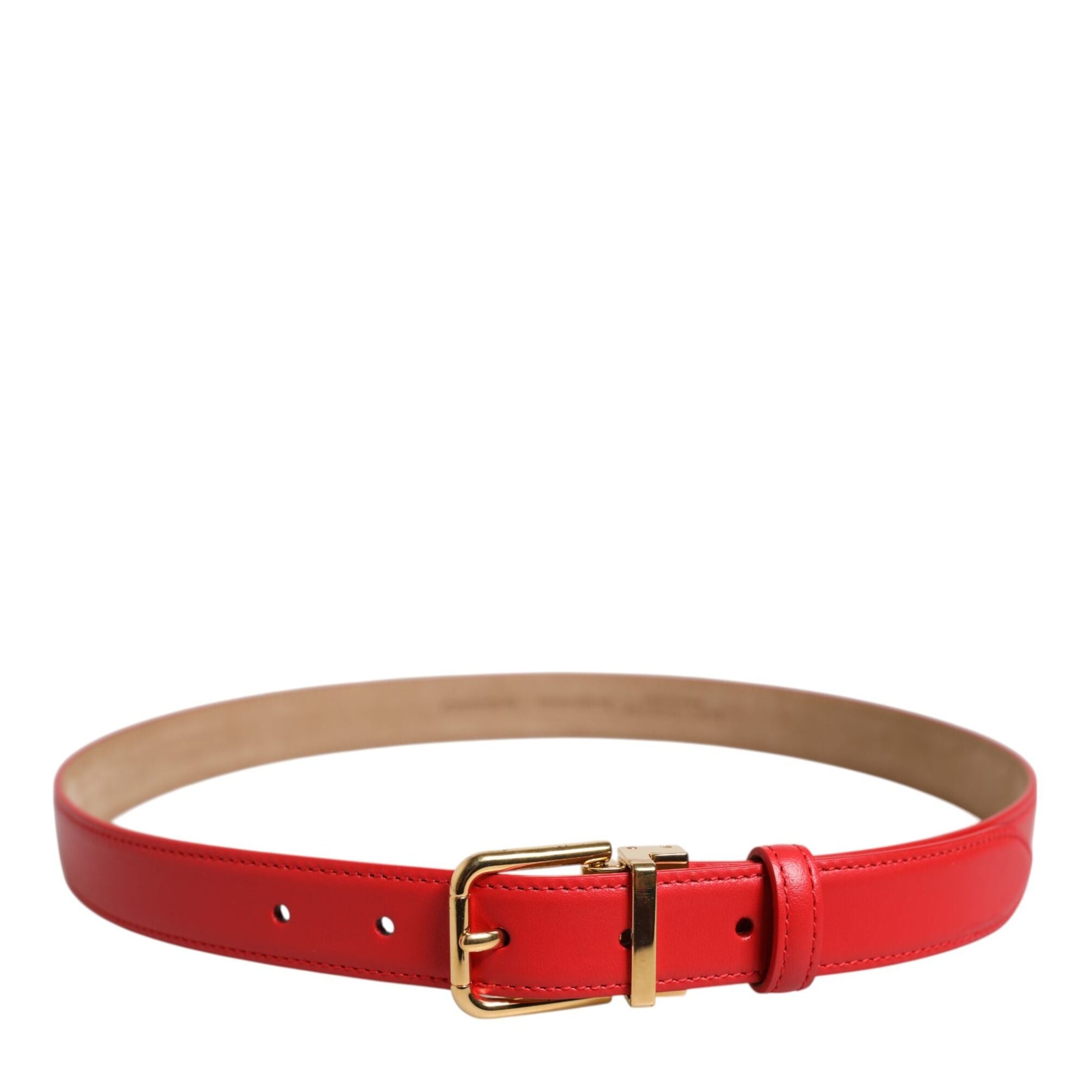 Dolce & Gabbana Red Leather Gold Metal Buckle Cintura Belt